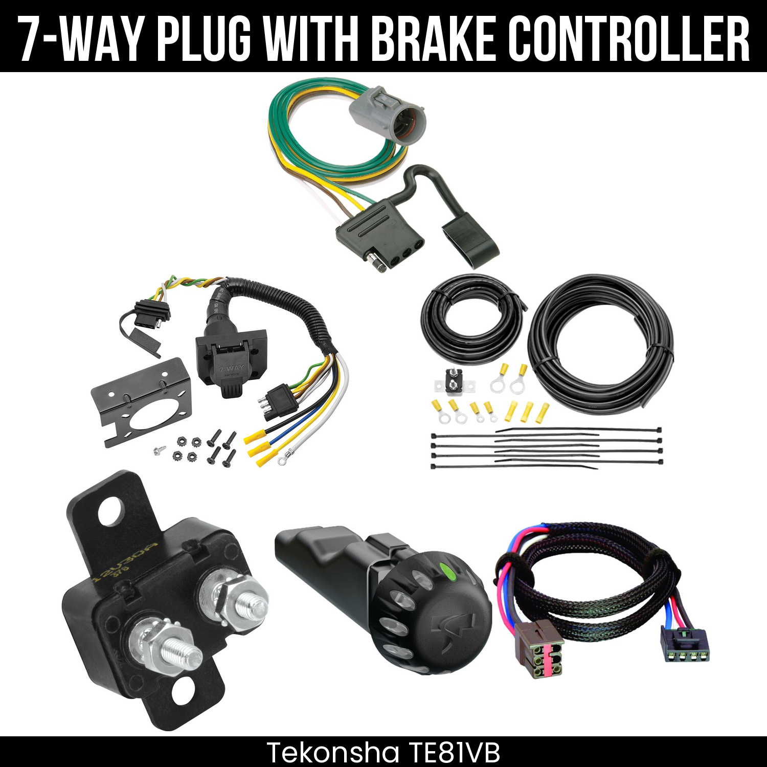 Trailer Wiring 7-Way Plug w/ Bracket , Tekonsha Voyager iD Smart Brake Control
