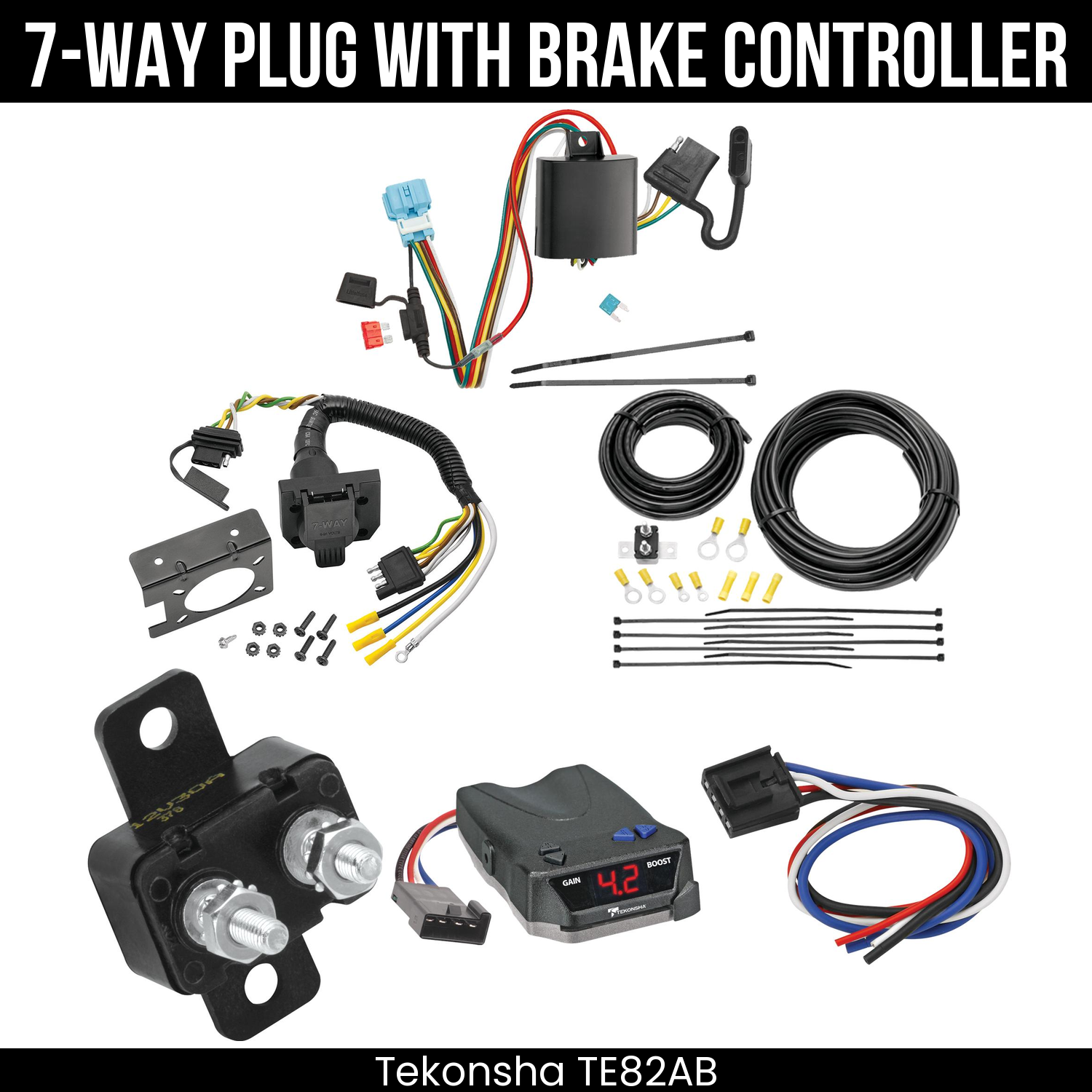 Trailer Wiring 7-Way Plug w/ Bracket , Tekonsha Brake EVN Control