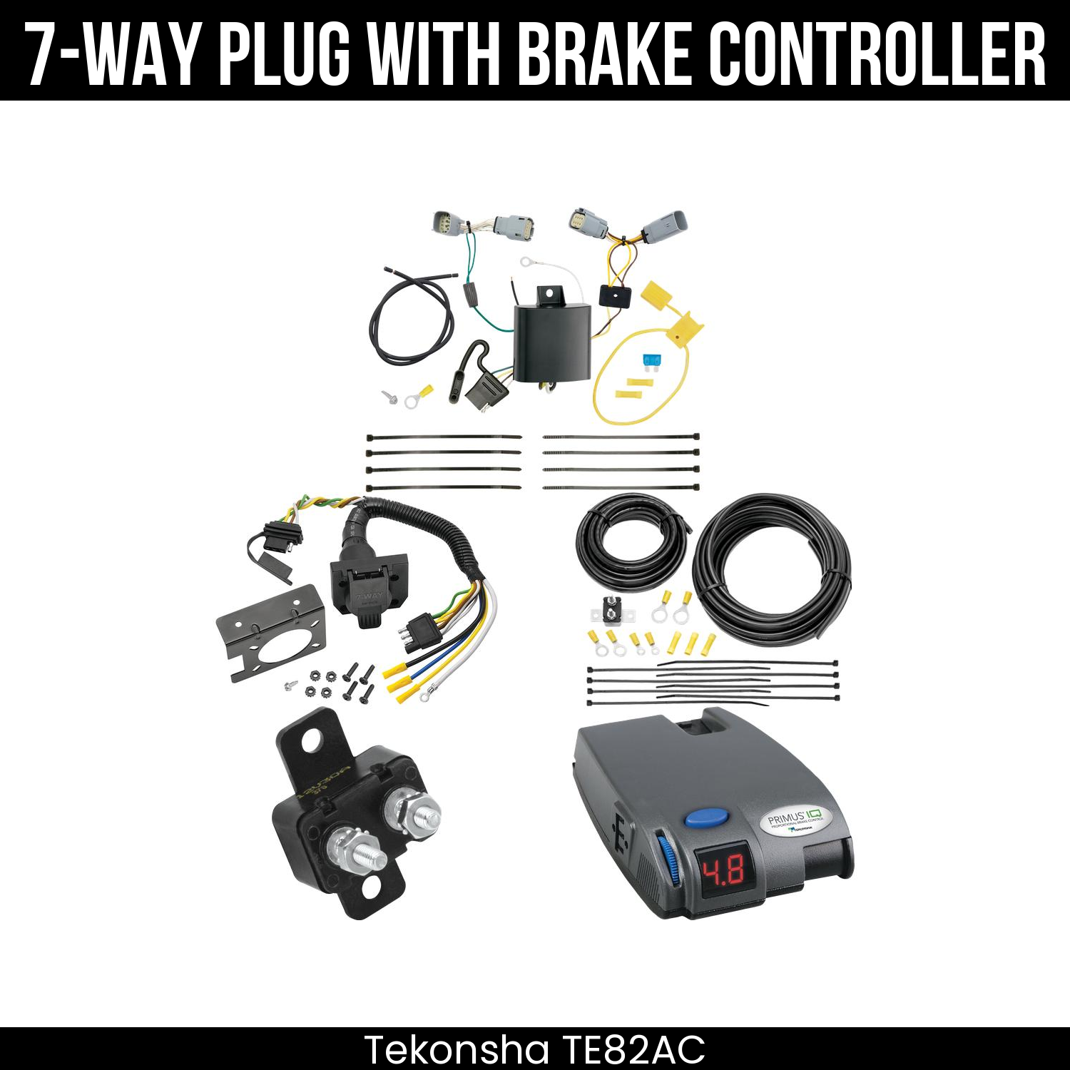 Trailer Wiring 7-Way Plug w/ Bracket , Tekonsha Primus IQ Brake Control