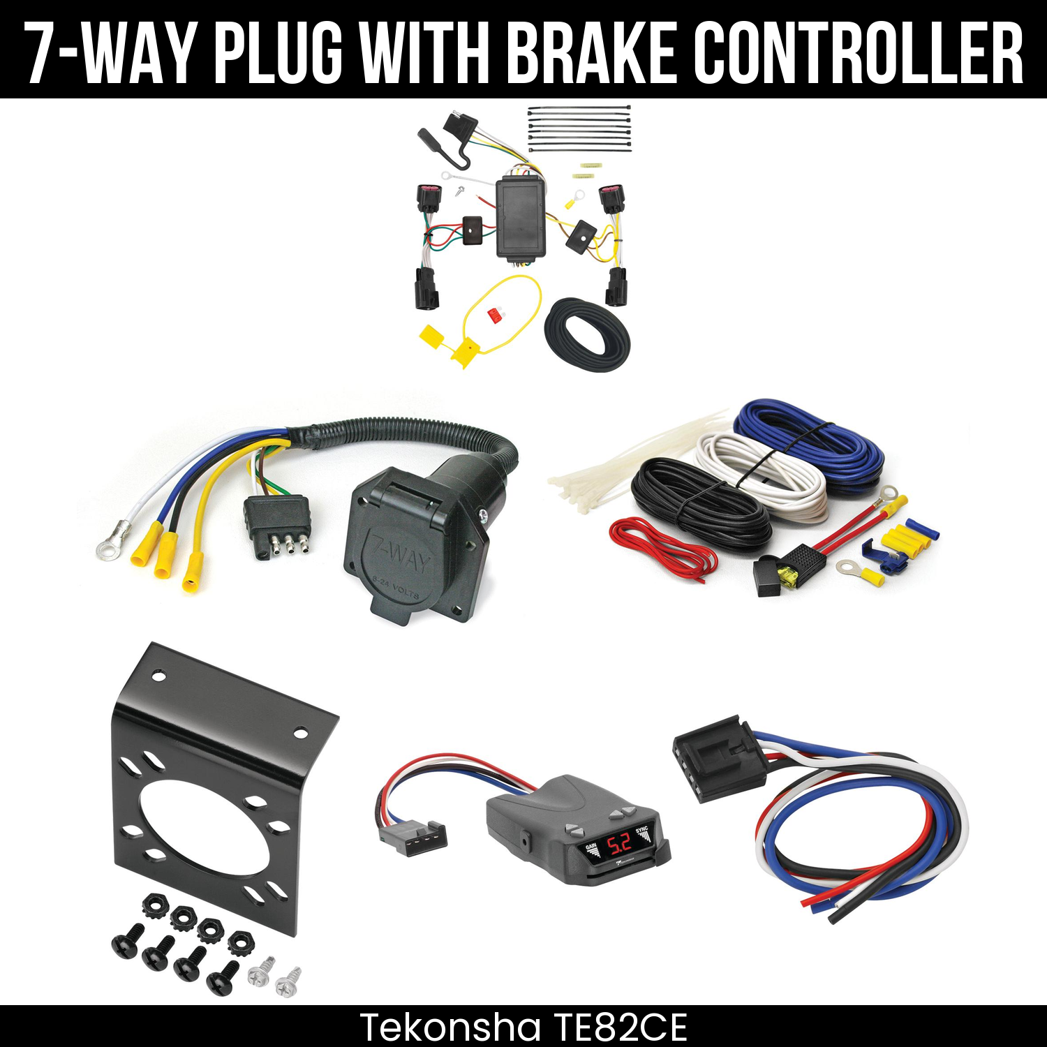 Trailer Wiring 7-Way Economy Plug w/ Bracket , Tekonsha Brakeman IV Brake Control