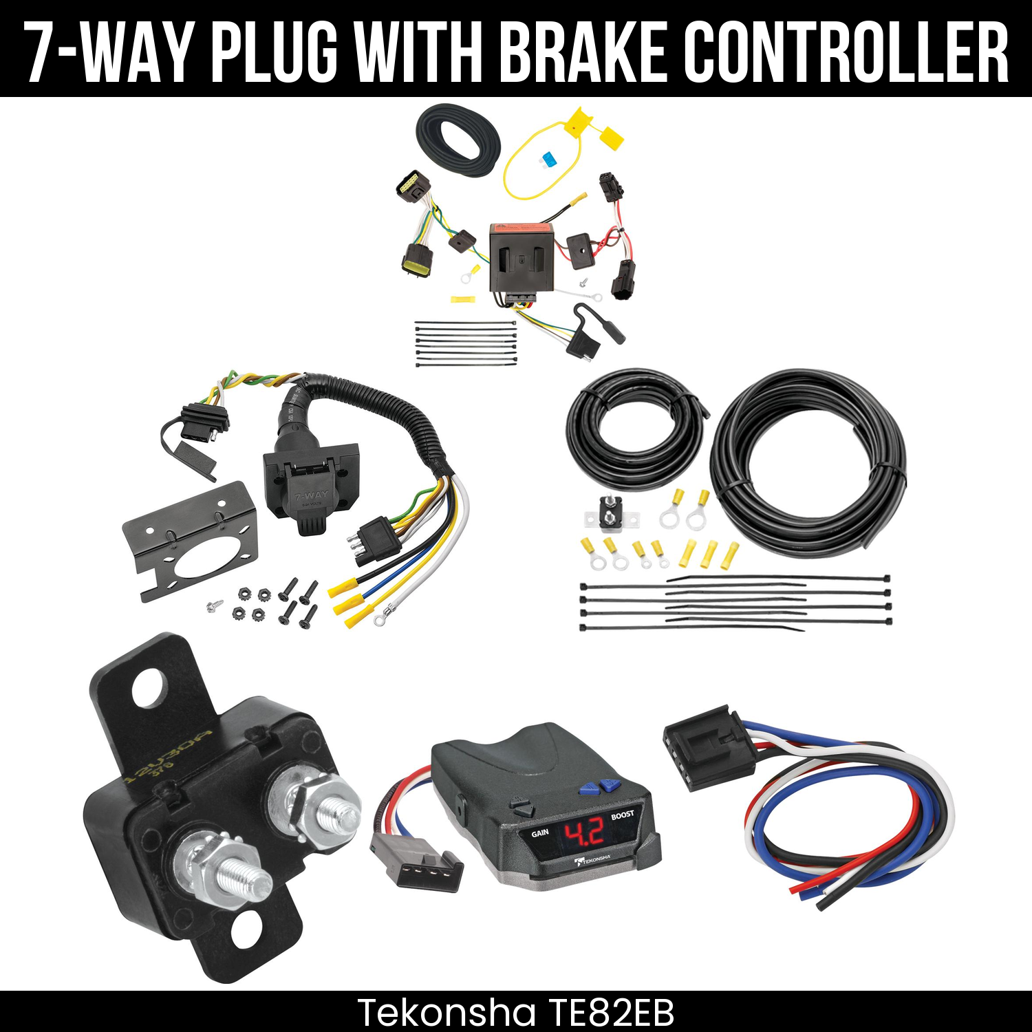 Trailer Wiring 7-Way Plug w/ Bracket , Tekonsha Brake EVN Control