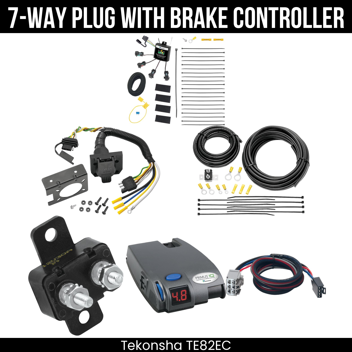 Trailer Wiring 7-Way Plug w/ Bracket , Tekonsha Primus IQ Brake Control