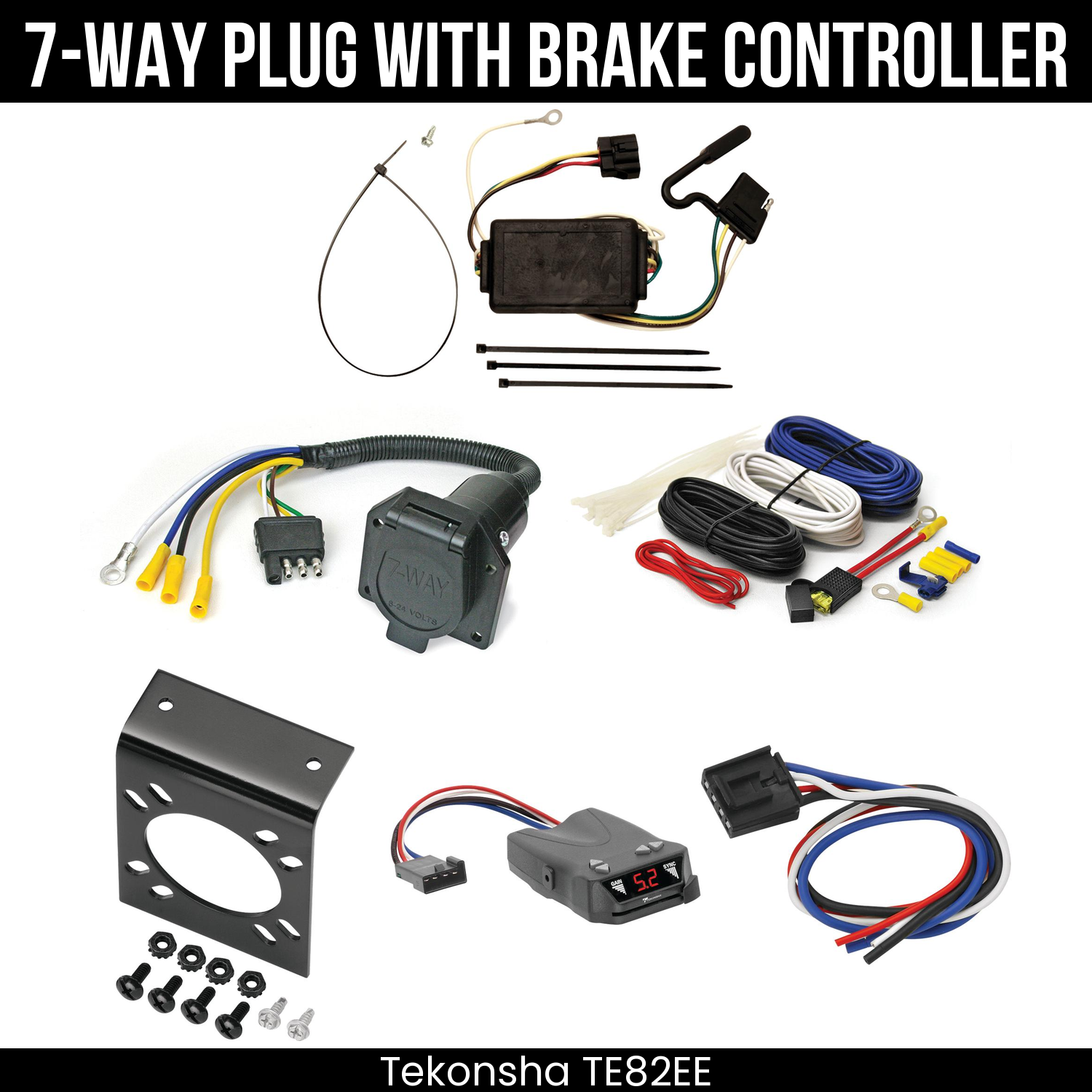 Trailer Wiring 7-Way Economy Plug w/ Bracket , Tekonsha Brakeman IV Brake Control