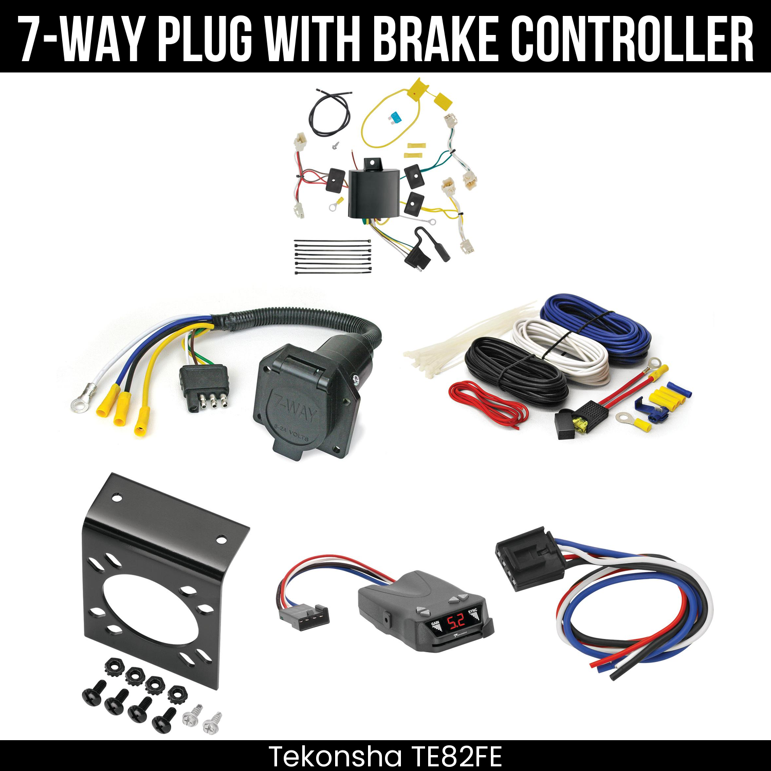 Trailer Wiring 7-Way Economy Plug w/ Bracket , Tekonsha Brakeman IV Brake Control