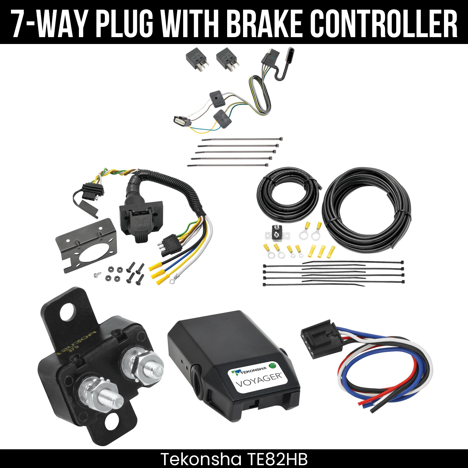 Trailer Wiring 7-Way Plug w/ Bracket , Tekonsha Voyager Brake Control