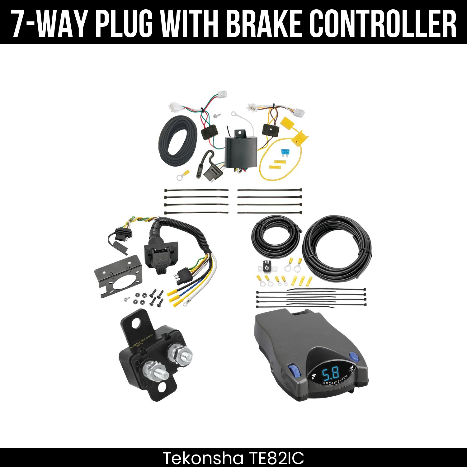 Trailer Wiring 7-Way Plug w/ Bracket , Tekonsha Prodigy P2 Brake Control