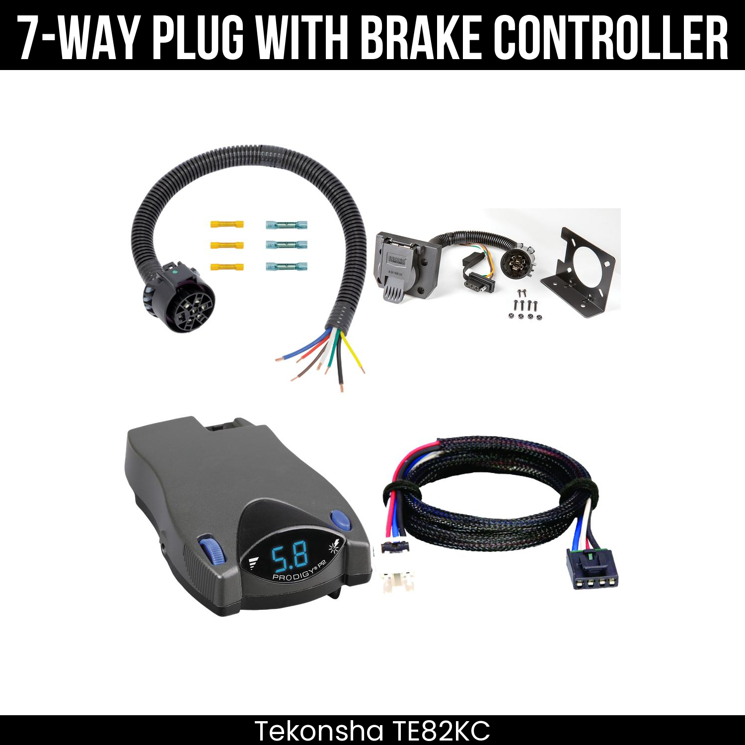 Trailer Wiring 7-Way Plug w/ Bracket , Tekonsha Prodigy P2 Brake Control