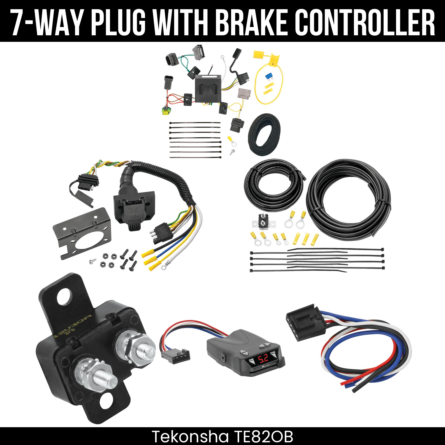 Trailer Wiring 7-Way Plug w/ Bracket , Tekonsha Brakeman IV Brake Control
