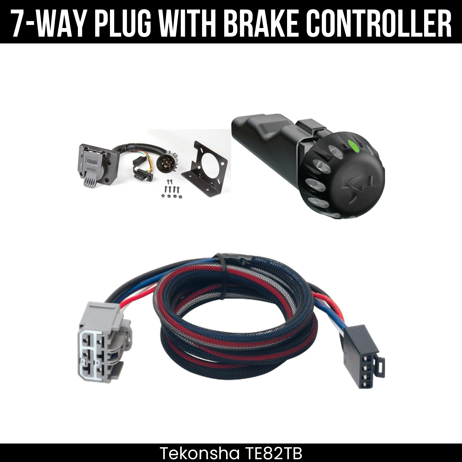 Trailer Wiring 7-Way Plug w/ Bracket , Tekonsha Voyager iD Smart Brake Control