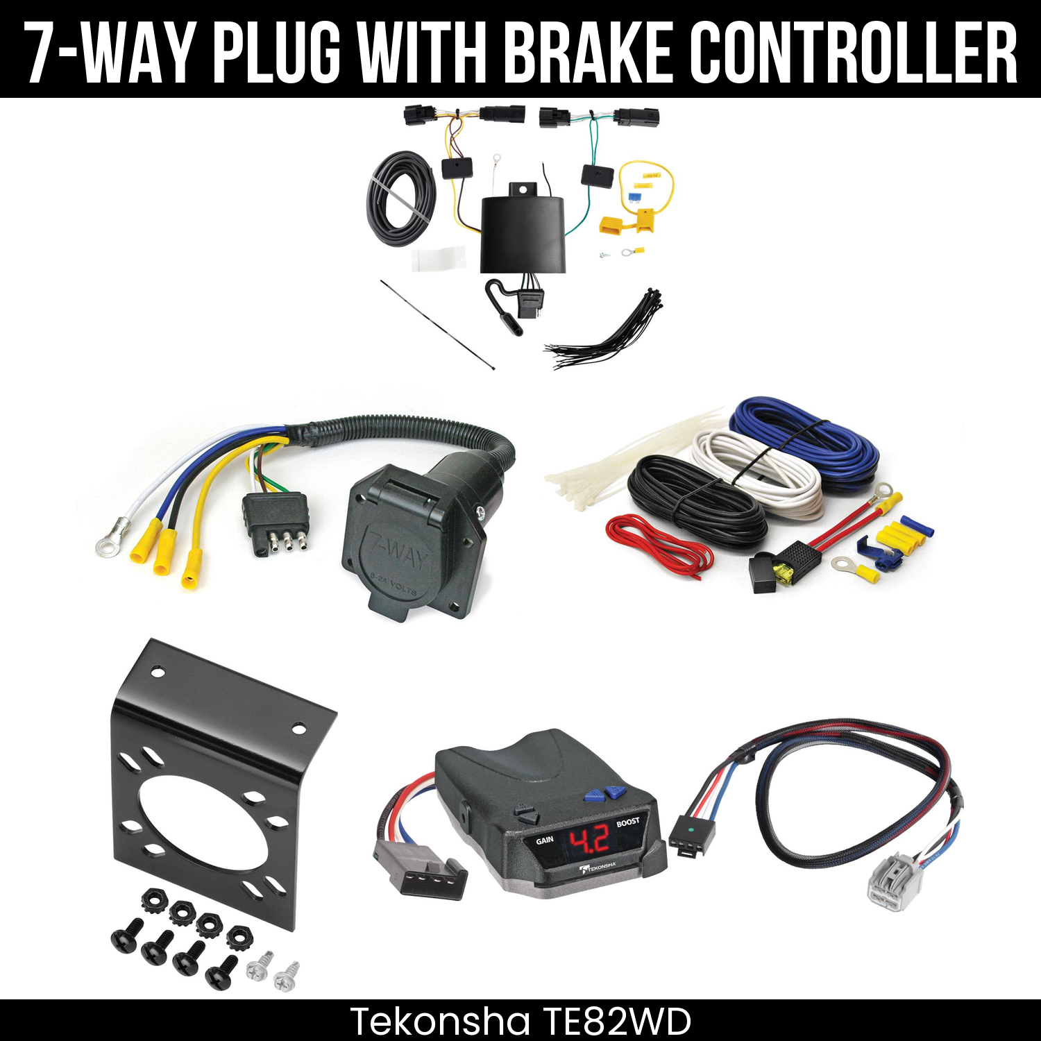 Trailer Wiring 7-Way Economy Plug w/ Bracket , Tekonsha Brake EVN Control