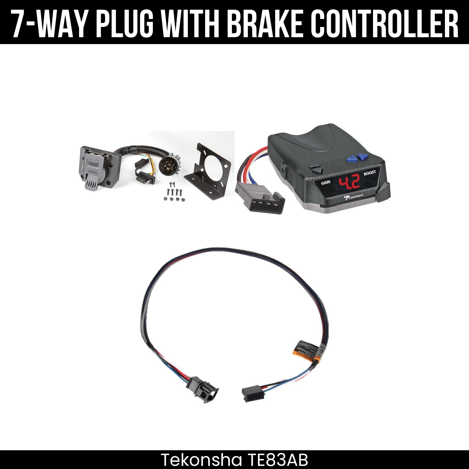 Trailer Wiring 7-Way Plug w/ Bracket , Tekonsha Brake EVN Control