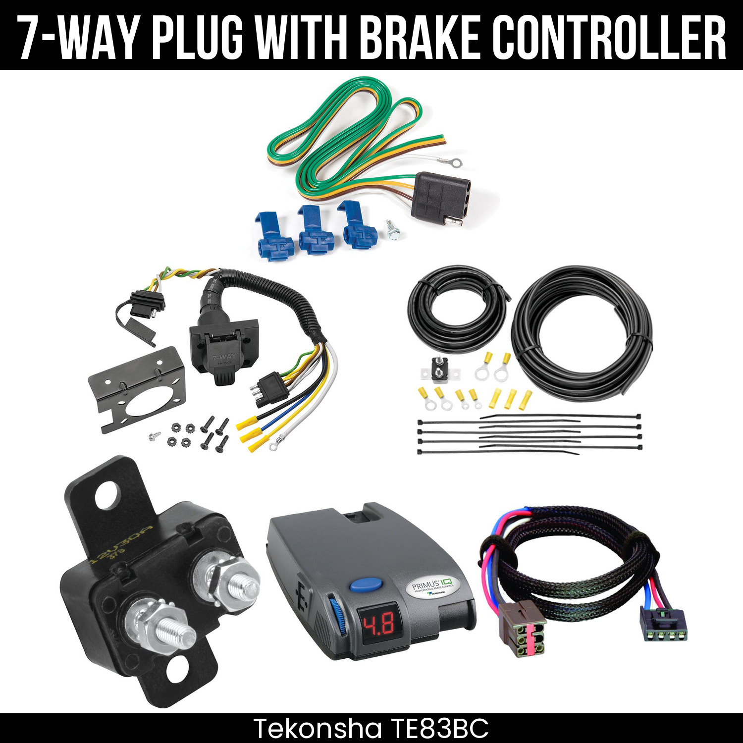 Trailer Wiring 7-Way Plug w/ Bracket , Tekonsha Primus IQ Brake Control
