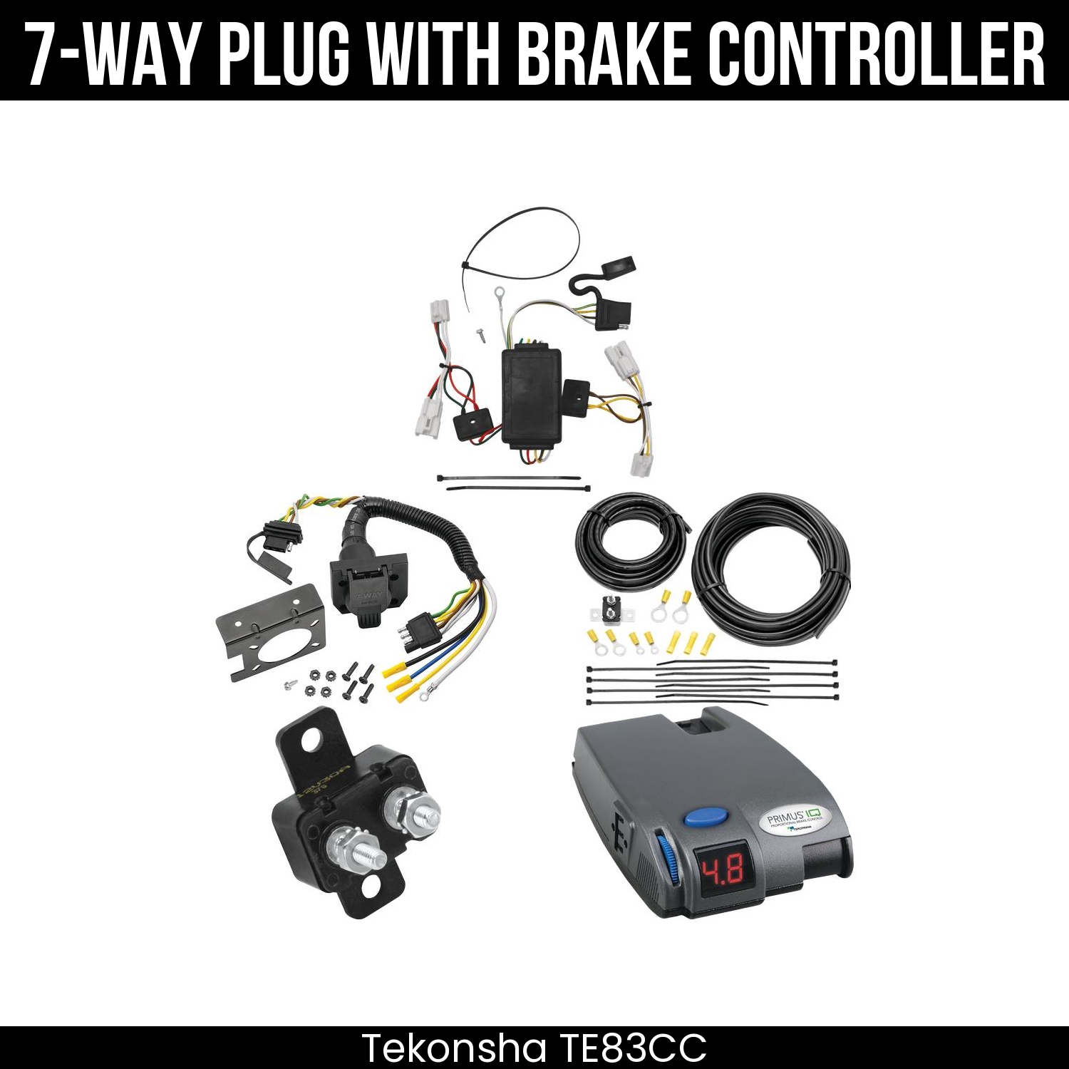 Trailer Wiring 7-Way Plug w/ Bracket , Tekonsha Primus IQ Brake Control