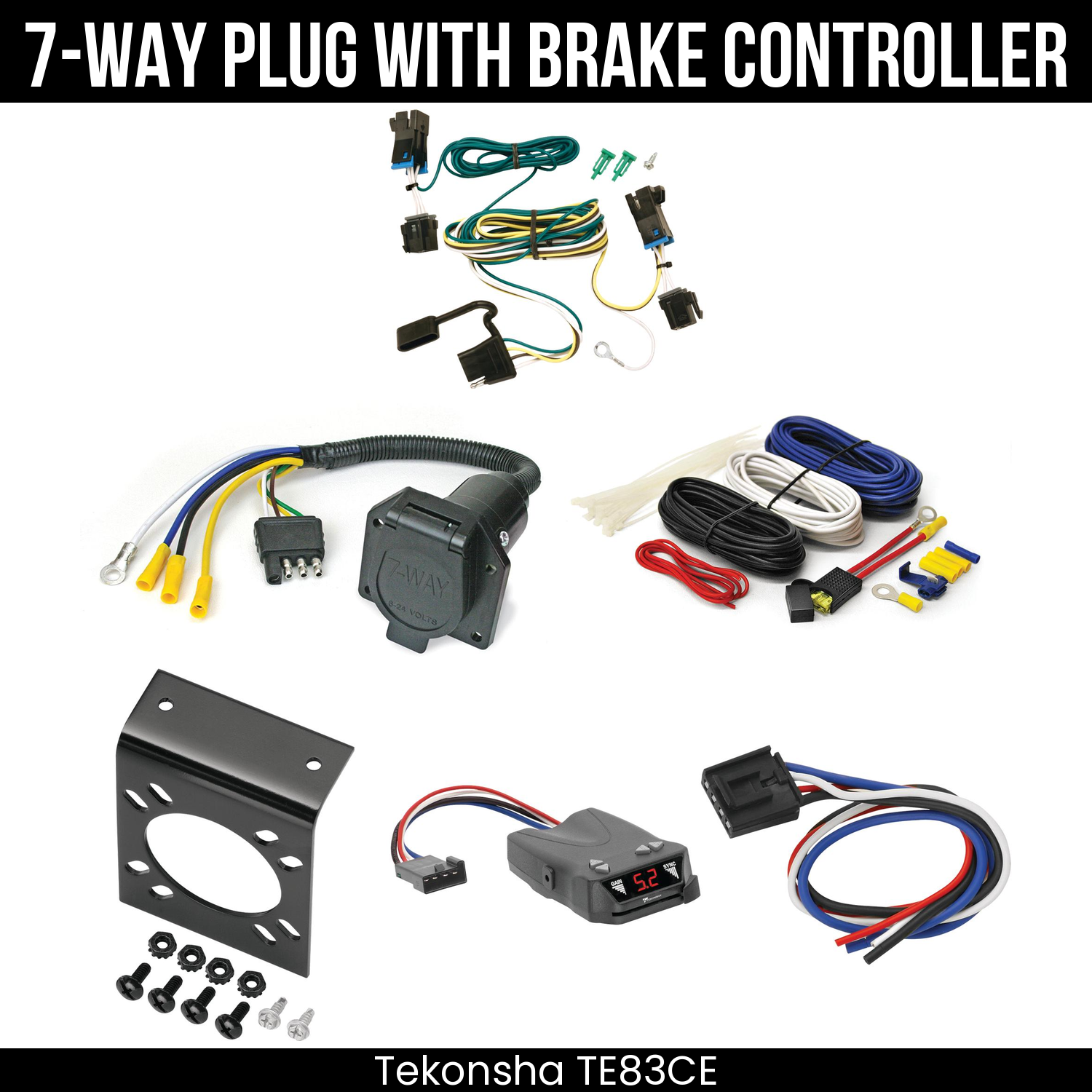 Trailer Wiring 7-Way Economy Plug w/ Bracket , Tekonsha Brakeman IV Brake Control