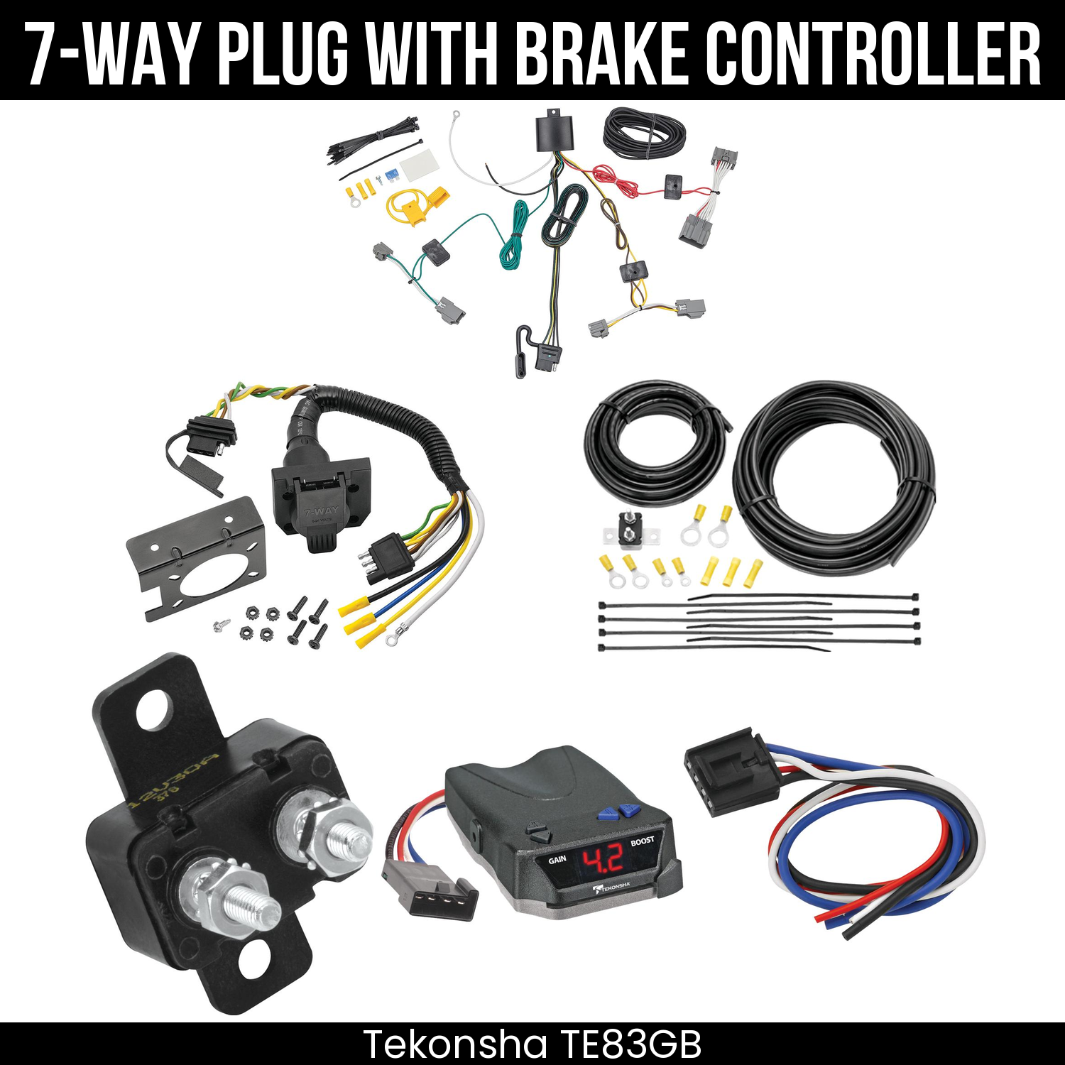 Trailer Wiring 7-Way Plug w/ Bracket , Tekonsha Brake EVN Control