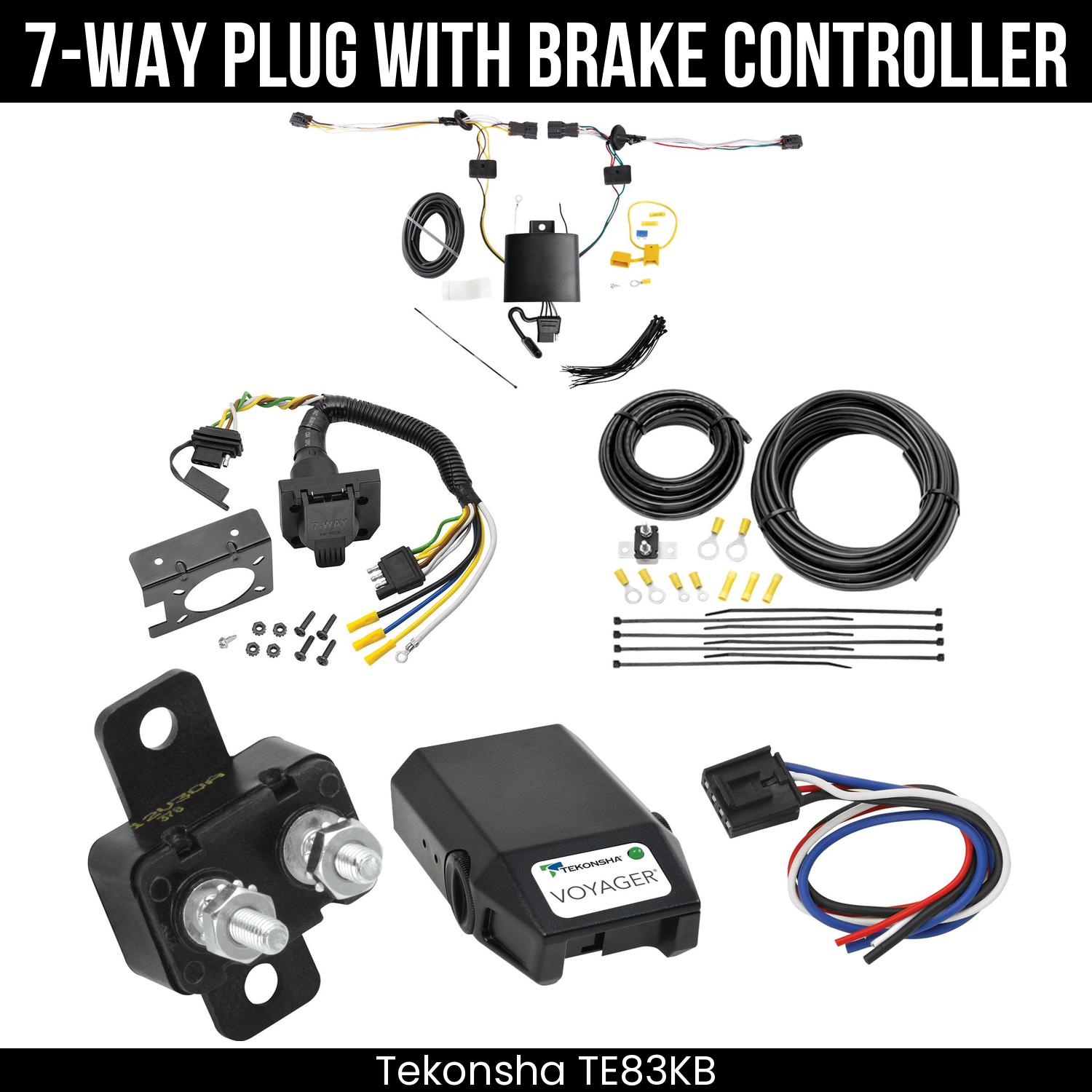 Trailer Wiring 7-Way Plug w/ Bracket , Tekonsha Voyager Brake Control