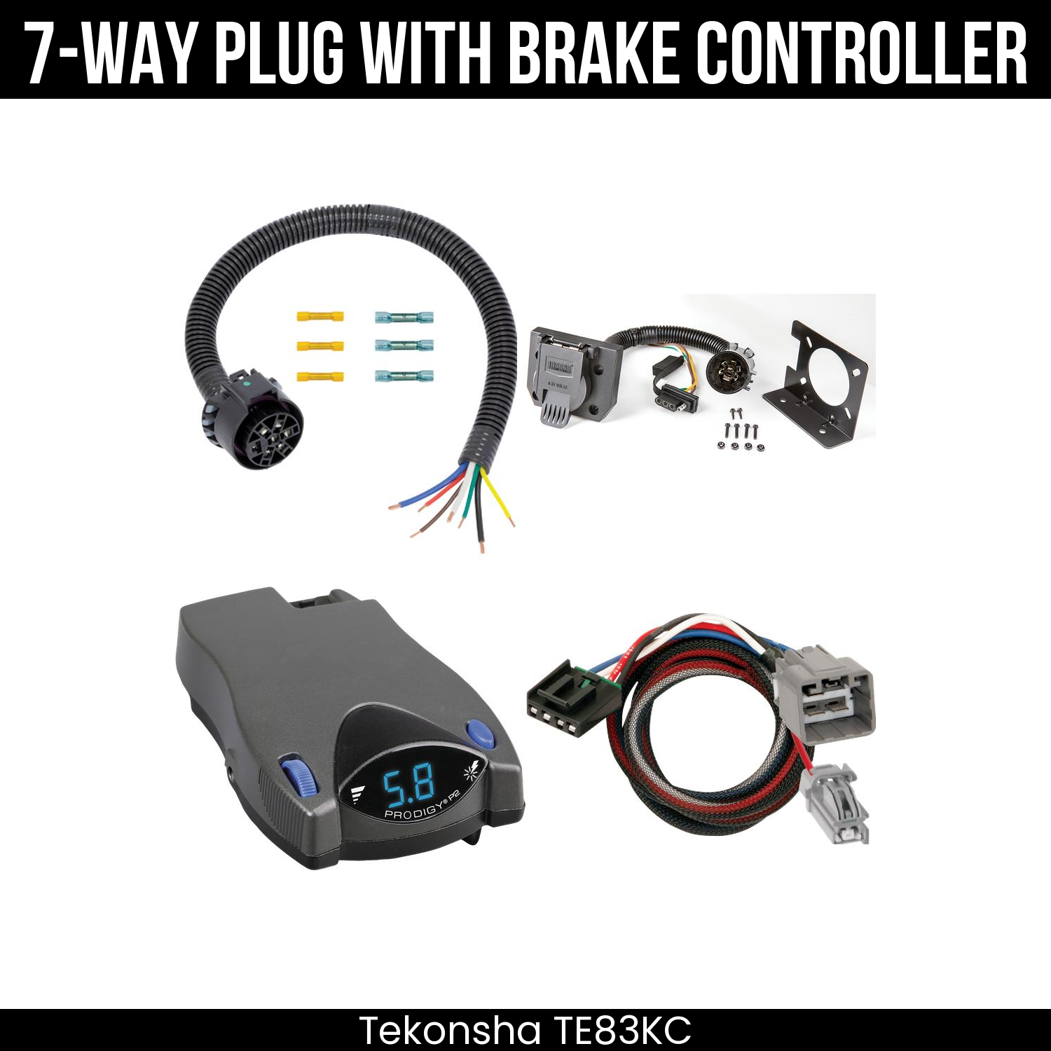 Trailer Wiring 7-Way Plug w/ Bracket , Tekonsha Prodigy P2 Brake Control
