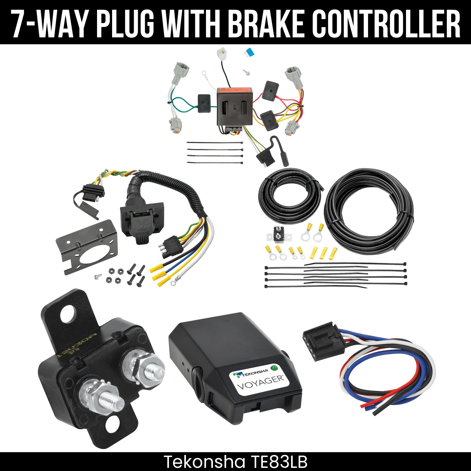 Trailer Wiring 7-Way Plug w/ Bracket , Tekonsha Voyager Brake Control