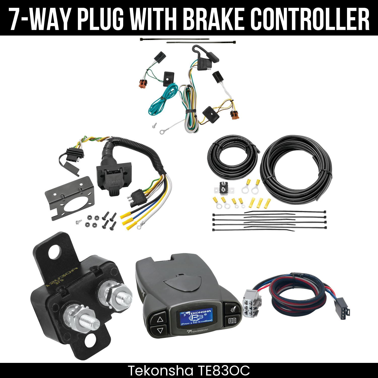 Trailer Wiring 7-Way Plug w/ Bracket , Tekonsha Prodigy P3 Brake Control