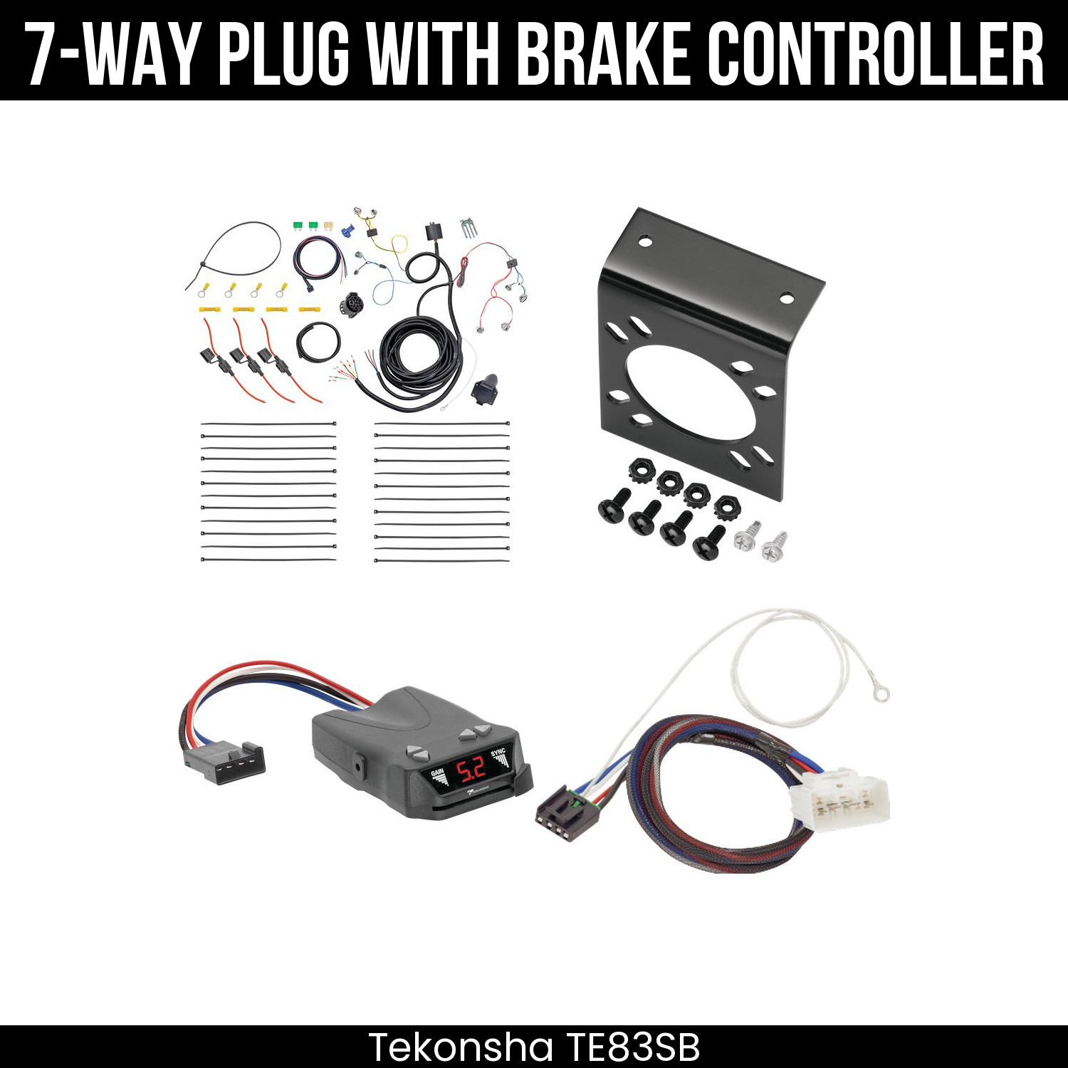 Trailer Wiring 7-Way Plug w/ Bracket , Tekonsha Brakeman IV Brake Control