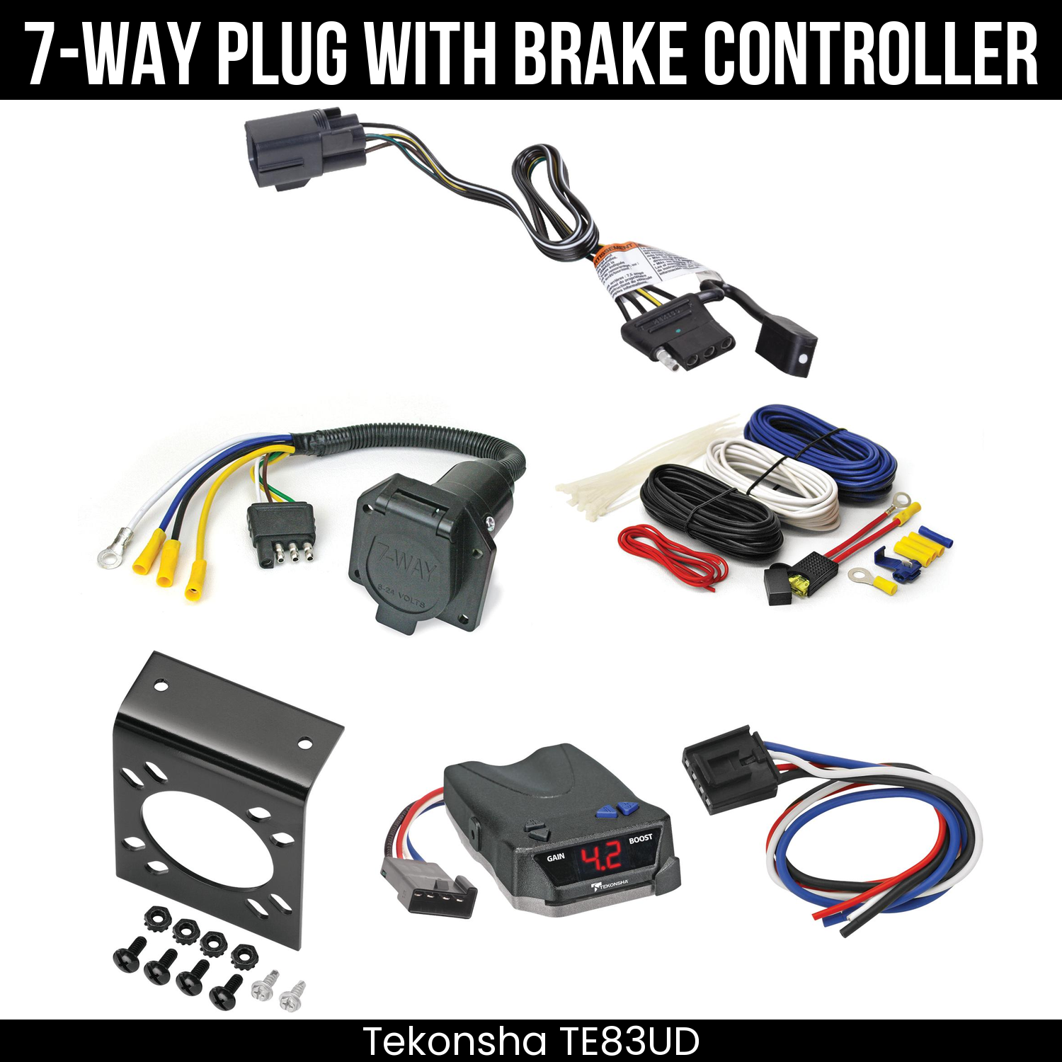 Trailer Wiring 7-Way Economy Plug w/ Bracket , Tekonsha Brake EVN Control