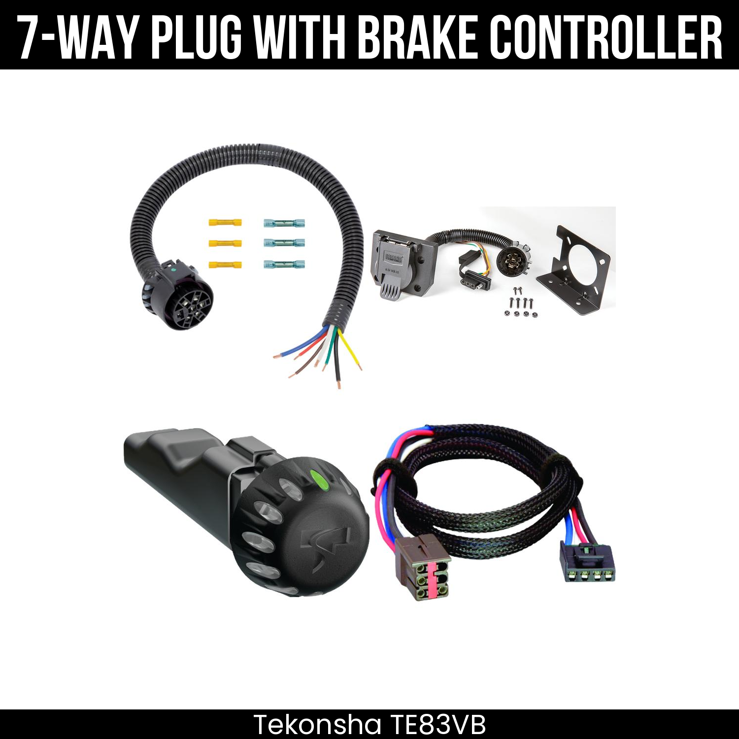 Trailer Wiring 7-Way Plug w/ Bracket , Tekonsha Voyager iD Smart Brake Control
