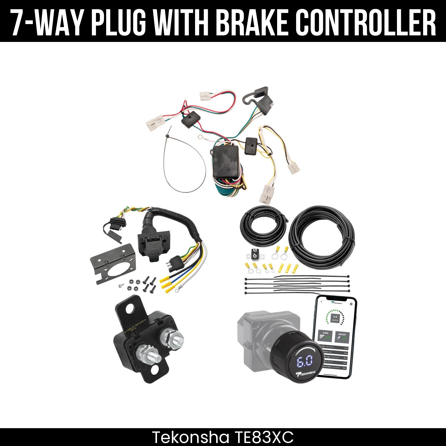 Trailer Wiring 7-Way Plug w/ Bracket , Tekonsha Prodigy iD Smart Brake Control