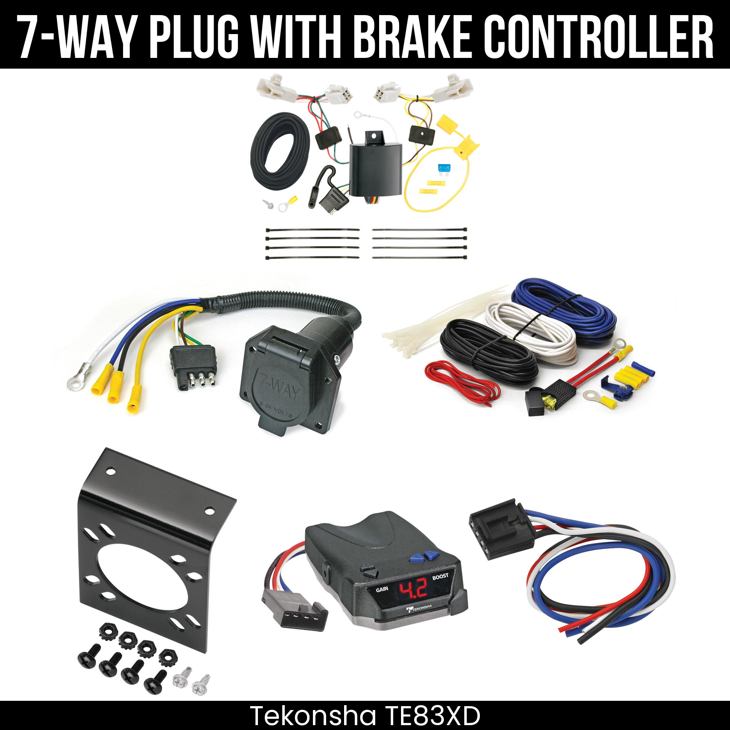 Trailer Wiring 7-Way Economy Plug w/ Bracket , Tekonsha Brake EVN Control