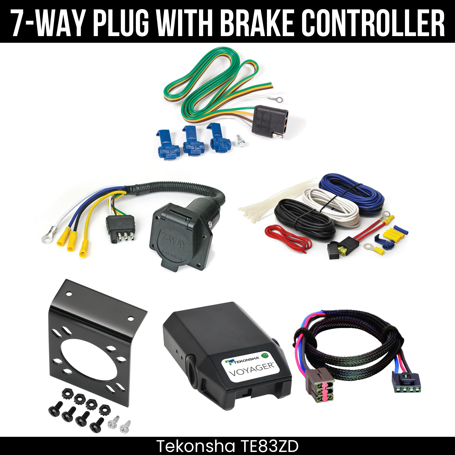 Trailer Wiring 7-Way Economy Plug w/ Bracket , Tekonsha Voyager Brake Control