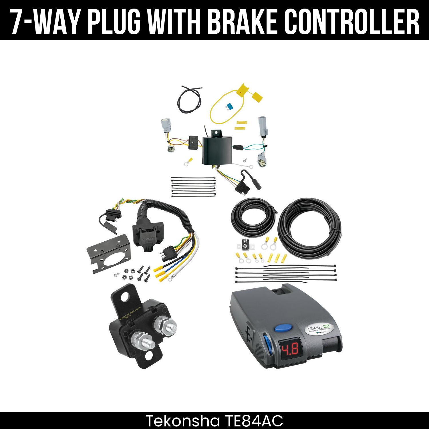 Trailer Wiring 7-Way Plug w/ Bracket , Tekonsha Primus IQ Brake Control