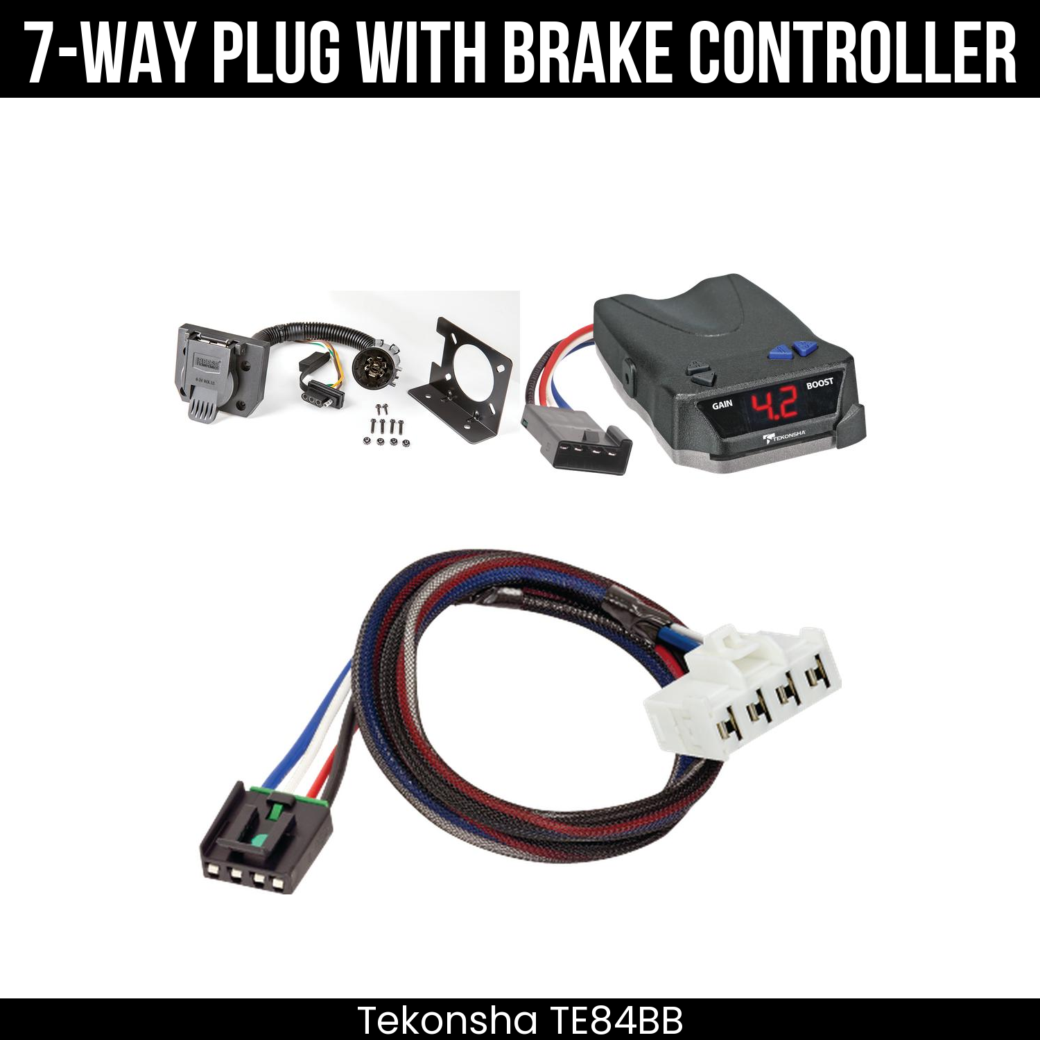 Trailer Wiring 7-Way Plug w/ Bracket , Tekonsha Brake EVN Control