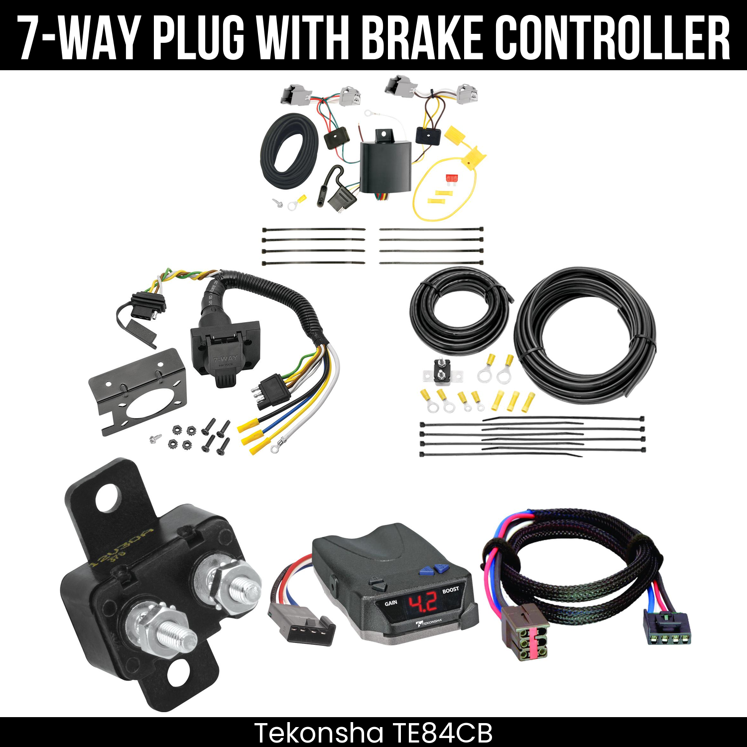 Trailer Wiring 7-Way Plug w/ Bracket , Tekonsha Brake EVN Control