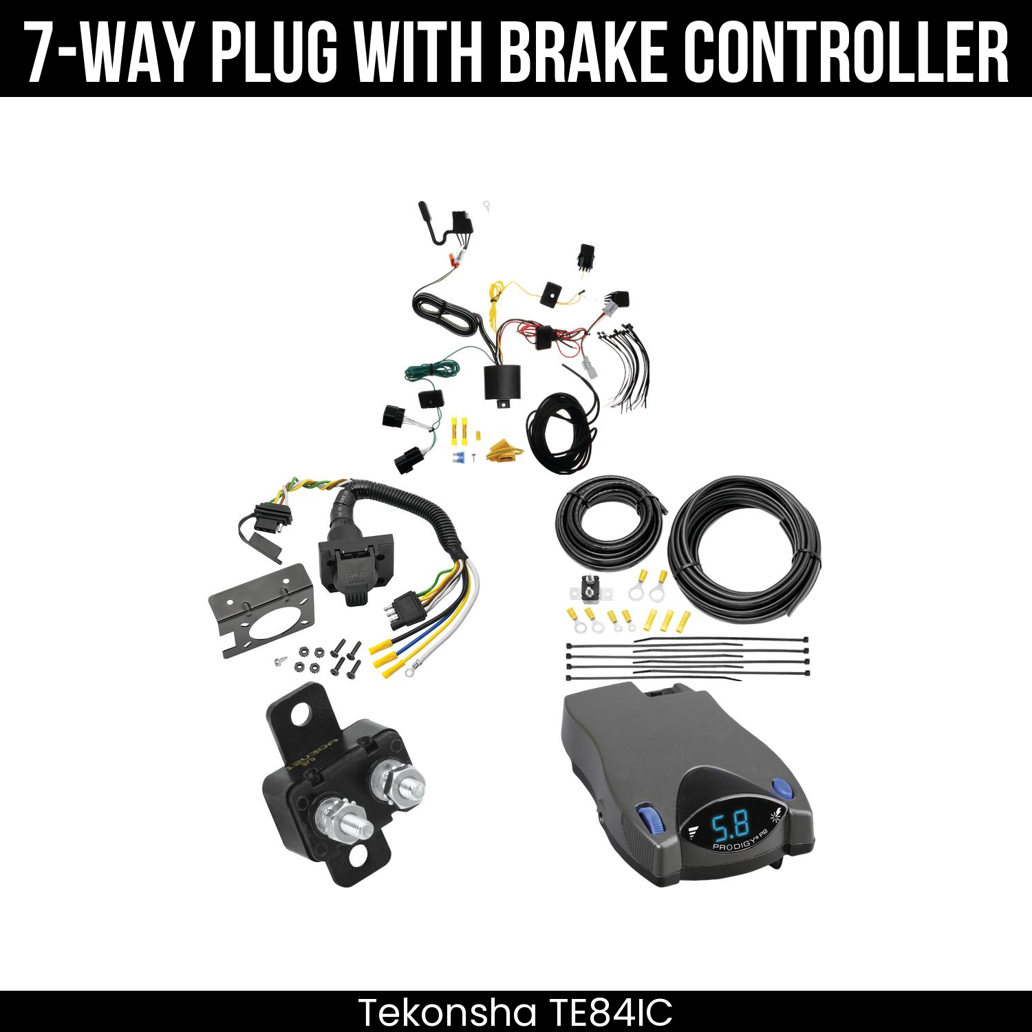 Trailer Wiring 7-Way Plug w/ Bracket , Tekonsha Prodigy P2 Brake Control