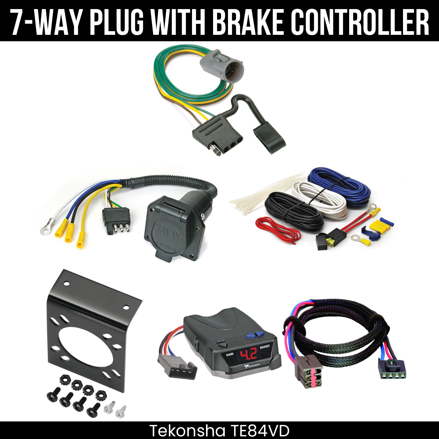 Trailer Wiring 7-Way Economy Plug w/ Bracket , Tekonsha Brake EVN Control