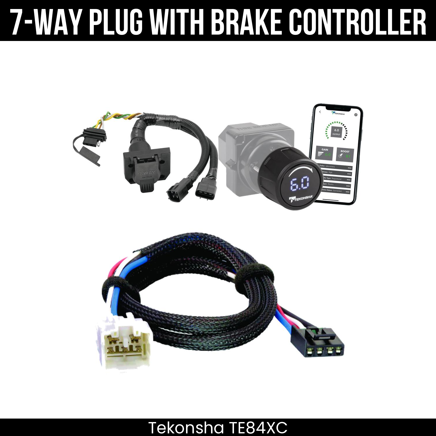 Trailer Wiring 7-Way Plug w/ Bracket , Tekonsha Prodigy iD Smart Brake Control