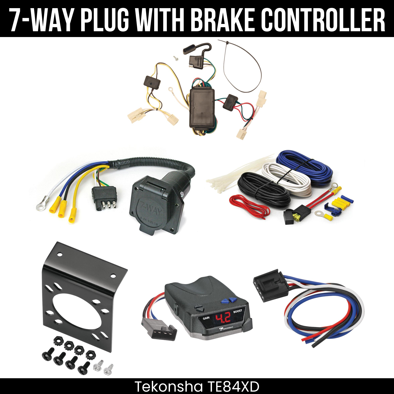 Trailer Wiring 7-Way Economy Plug w/ Bracket , Tekonsha Brake EVN Control