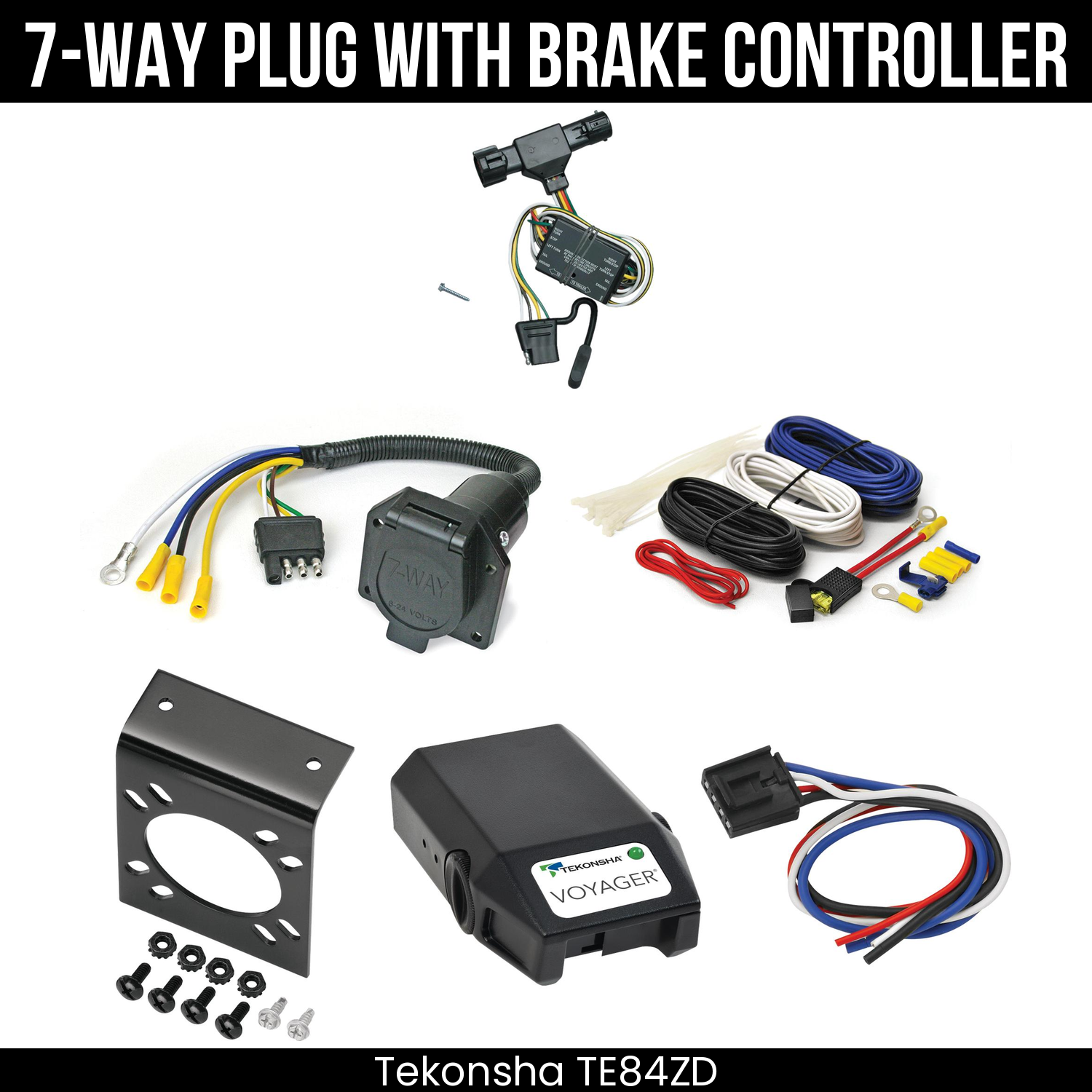 Trailer Wiring 7-Way Economy Plug w/ Bracket , Tekonsha Voyager Brake Control