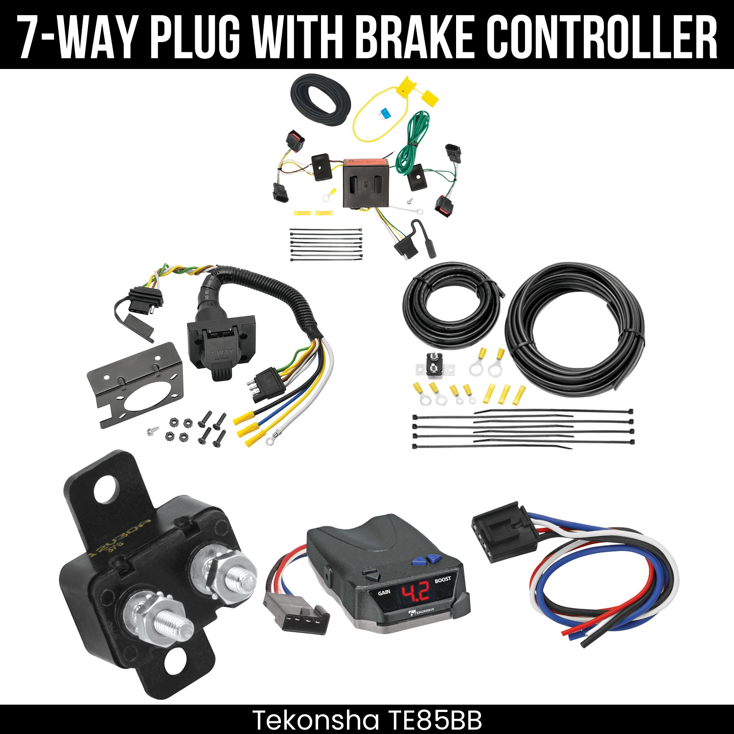 Trailer Wiring 7-Way Plug w/ Bracket , Tekonsha Brake EVN Control