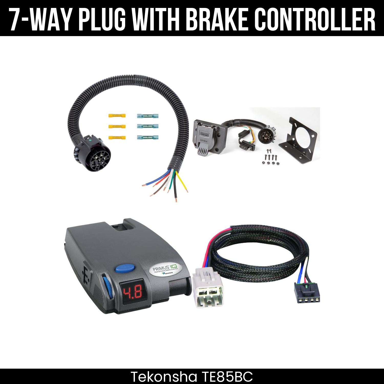 Trailer Wiring 7-Way Plug w/ Bracket , Tekonsha Primus IQ Brake Control