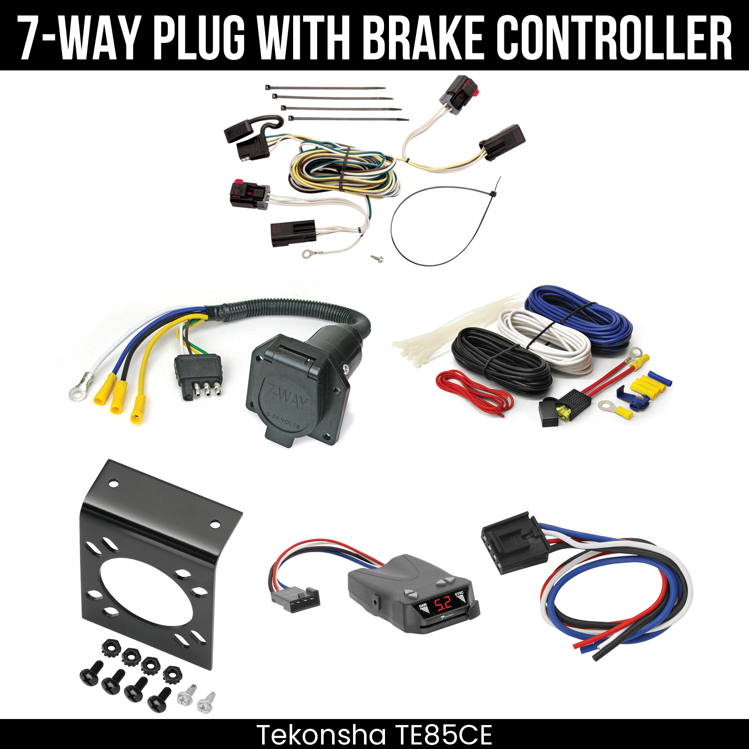 Trailer Wiring 7-Way Economy Plug w/ Bracket , Tekonsha Brakeman IV Brake Control