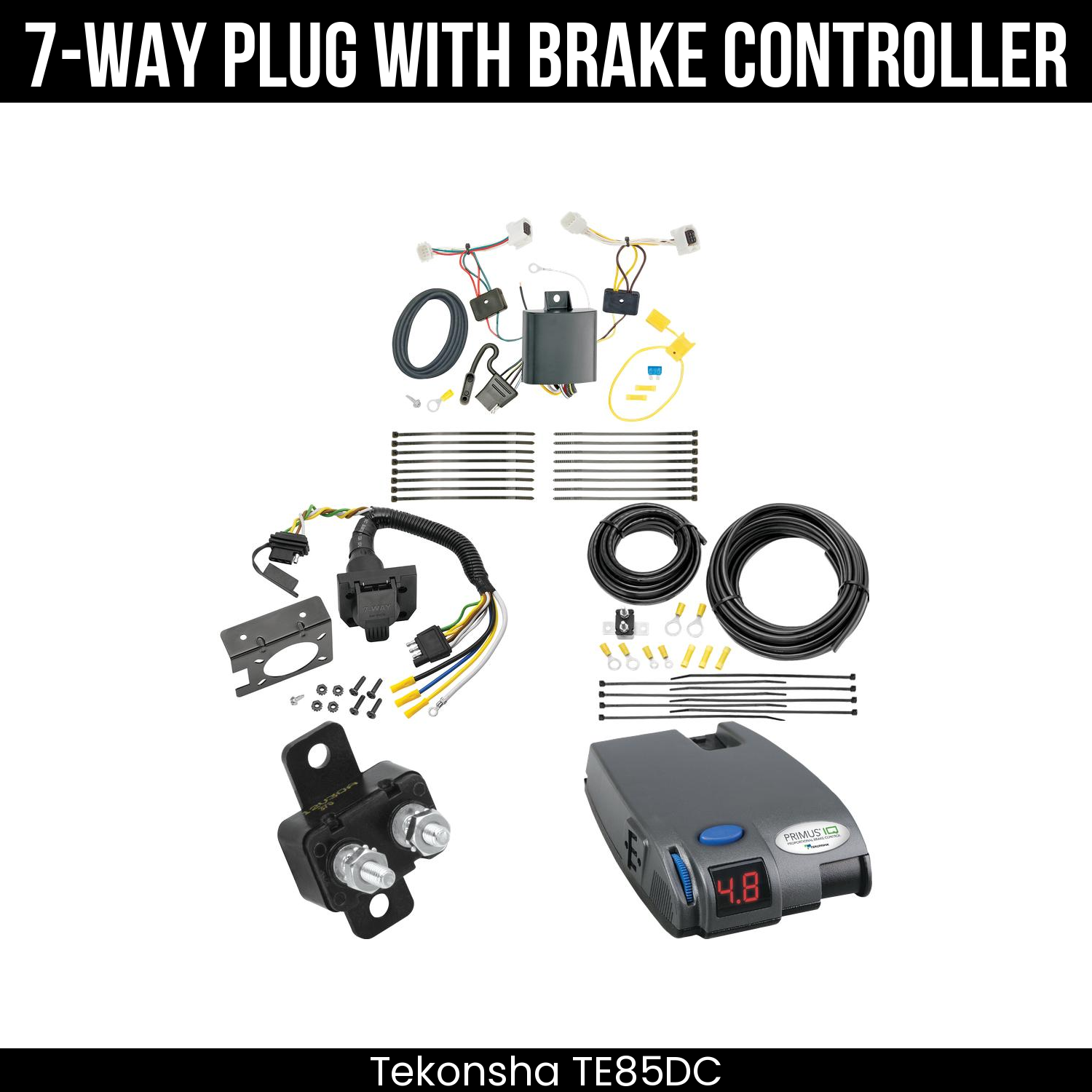 Trailer Wiring 7-Way Plug w/ Bracket , Tekonsha Primus IQ Brake Control