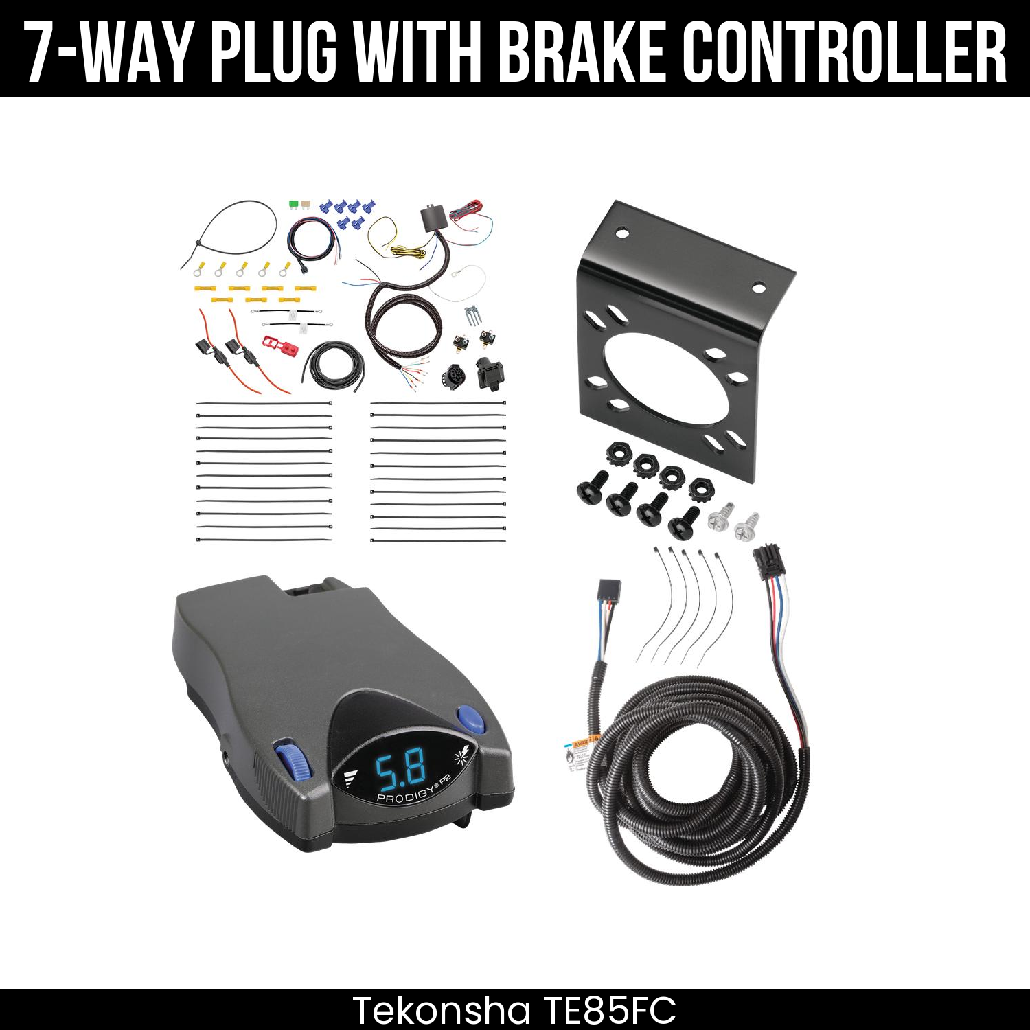 Trailer Wiring 7-Way Plug w/ Bracket , Tekonsha Prodigy P2 Brake Control