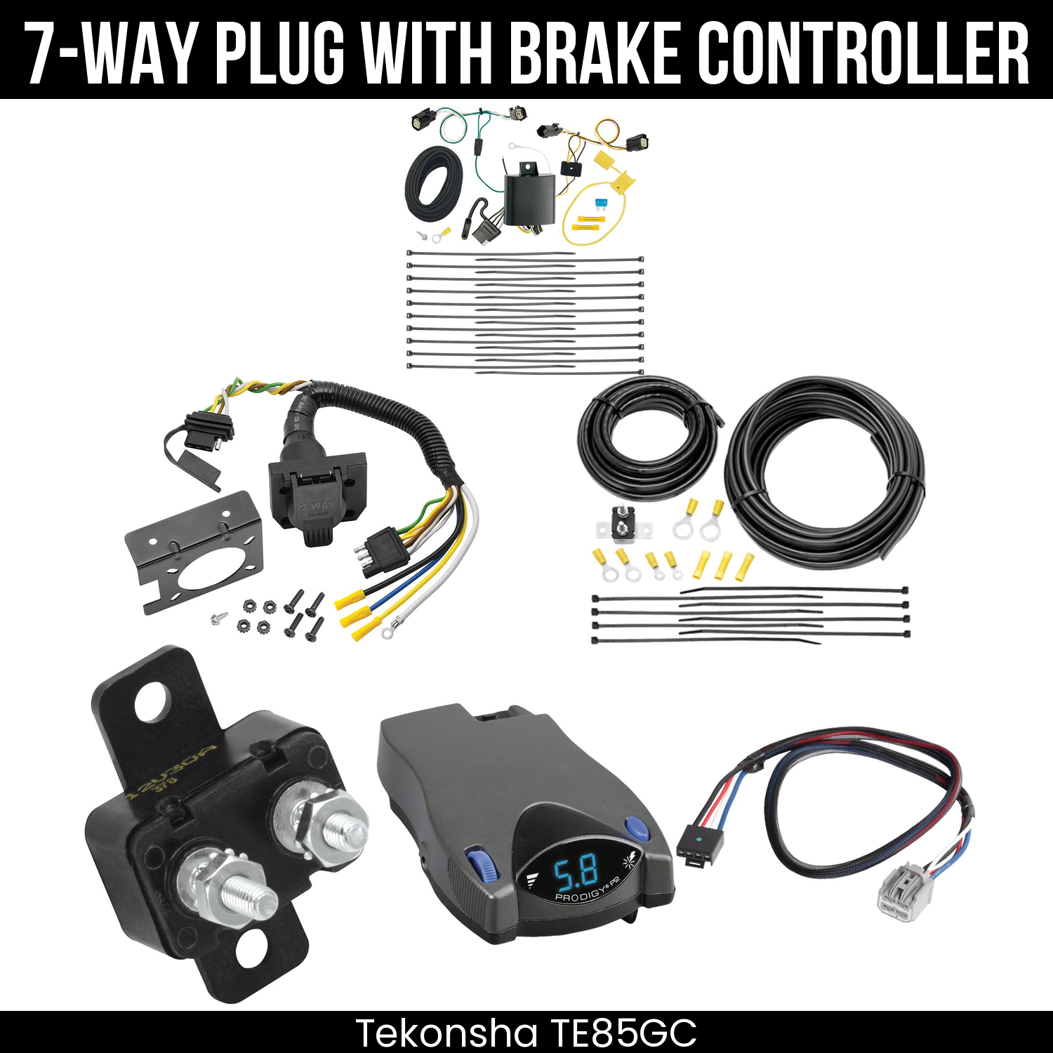 Trailer Wiring 7-Way Plug w/ Bracket , Tekonsha Prodigy P2 Brake Control
