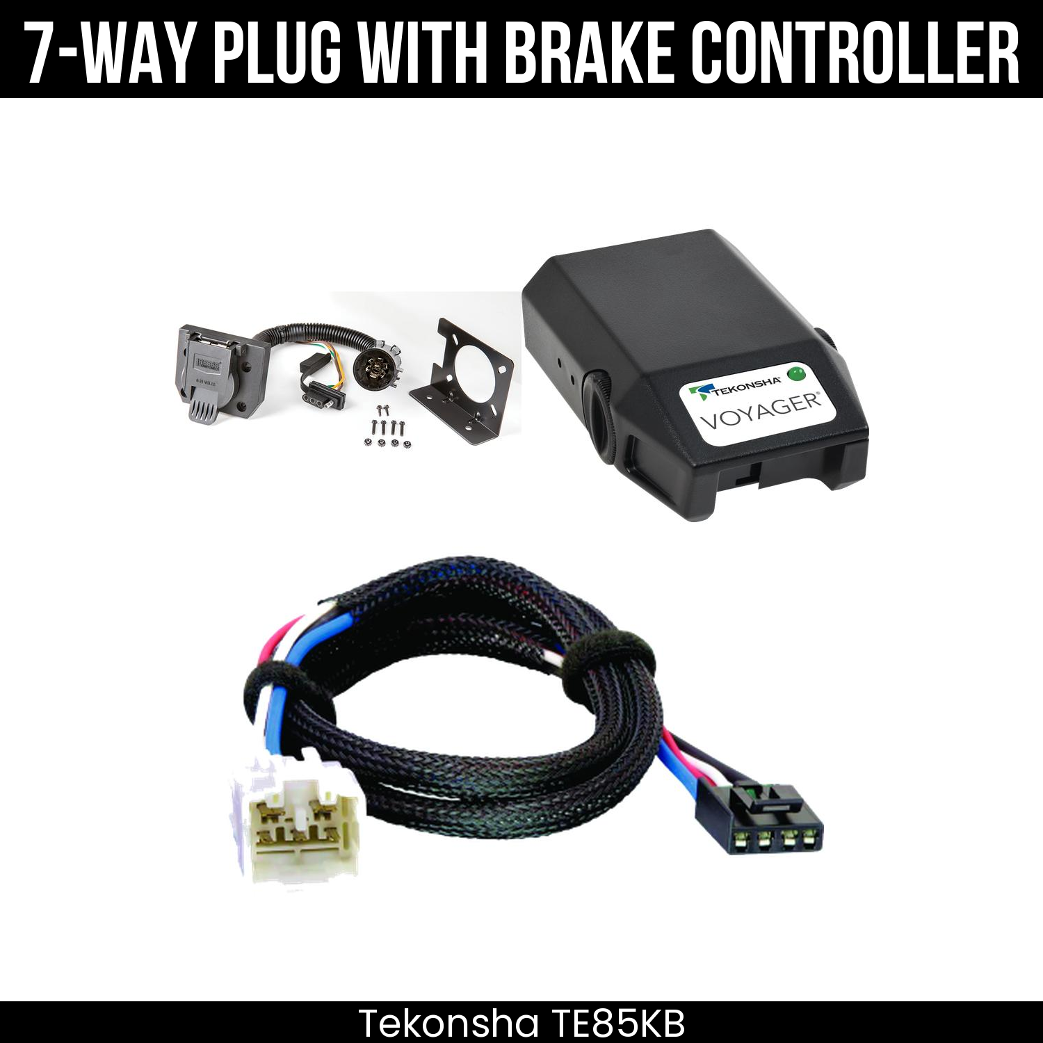 Trailer Wiring 7-Way Plug w/ Bracket , Tekonsha Voyager Brake Control