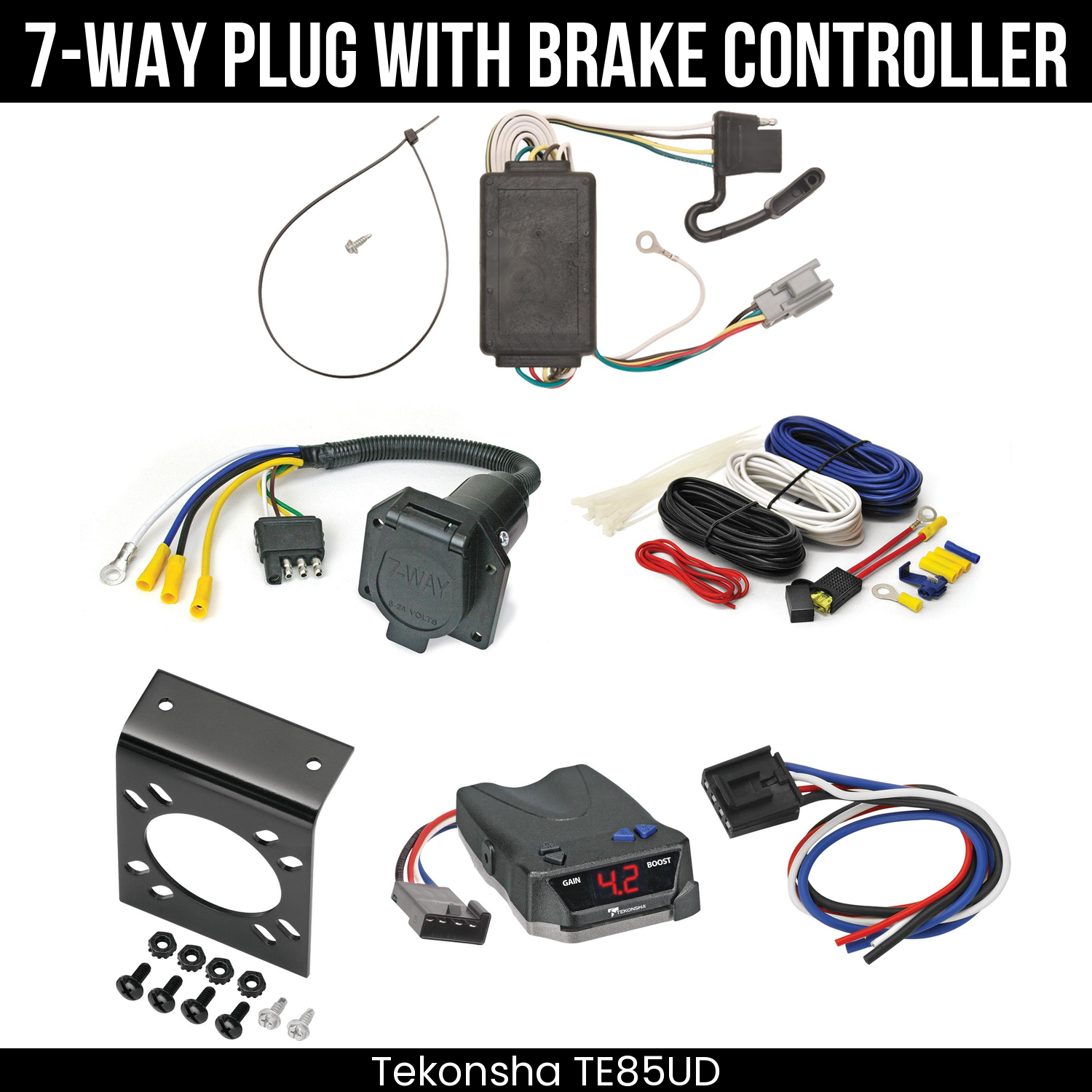 Trailer Wiring 7-Way Economy Plug w/ Bracket , Tekonsha Brake EVN Control