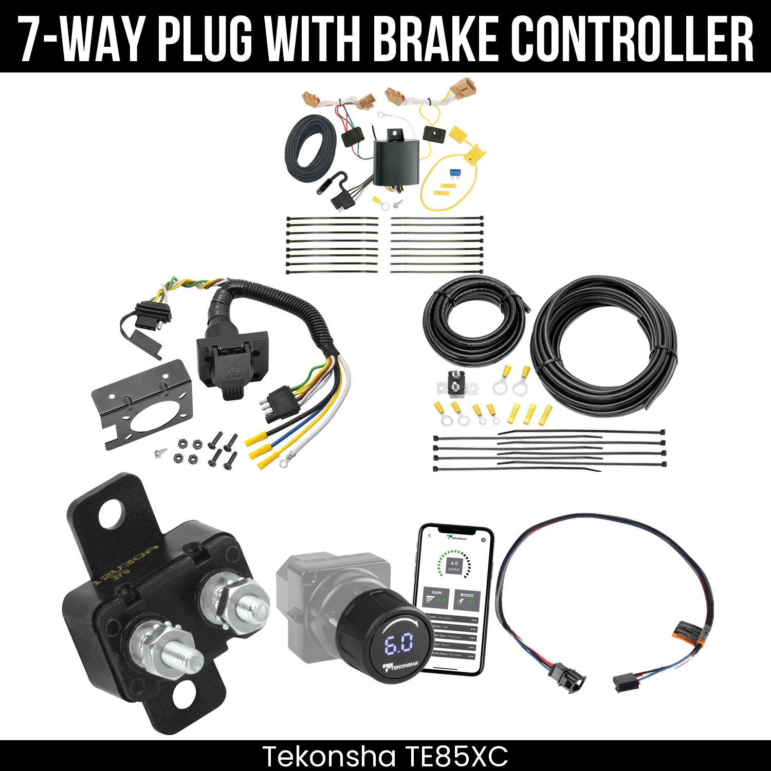 Trailer Wiring 7-Way Plug w/ Bracket , Tekonsha Prodigy iD Smart Brake Control