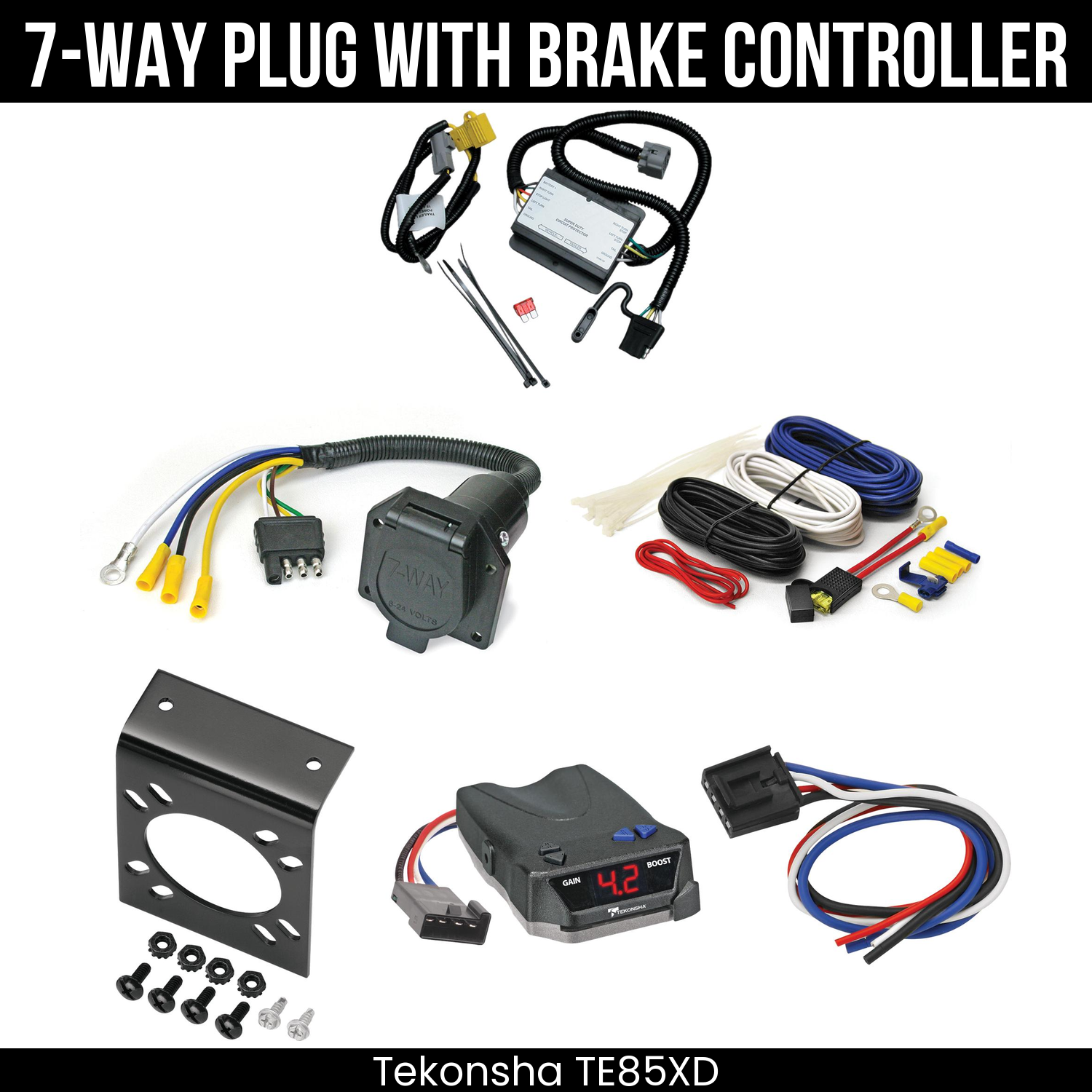 Trailer Wiring 7-Way Economy Plug w/ Bracket , Tekonsha Brake EVN Control