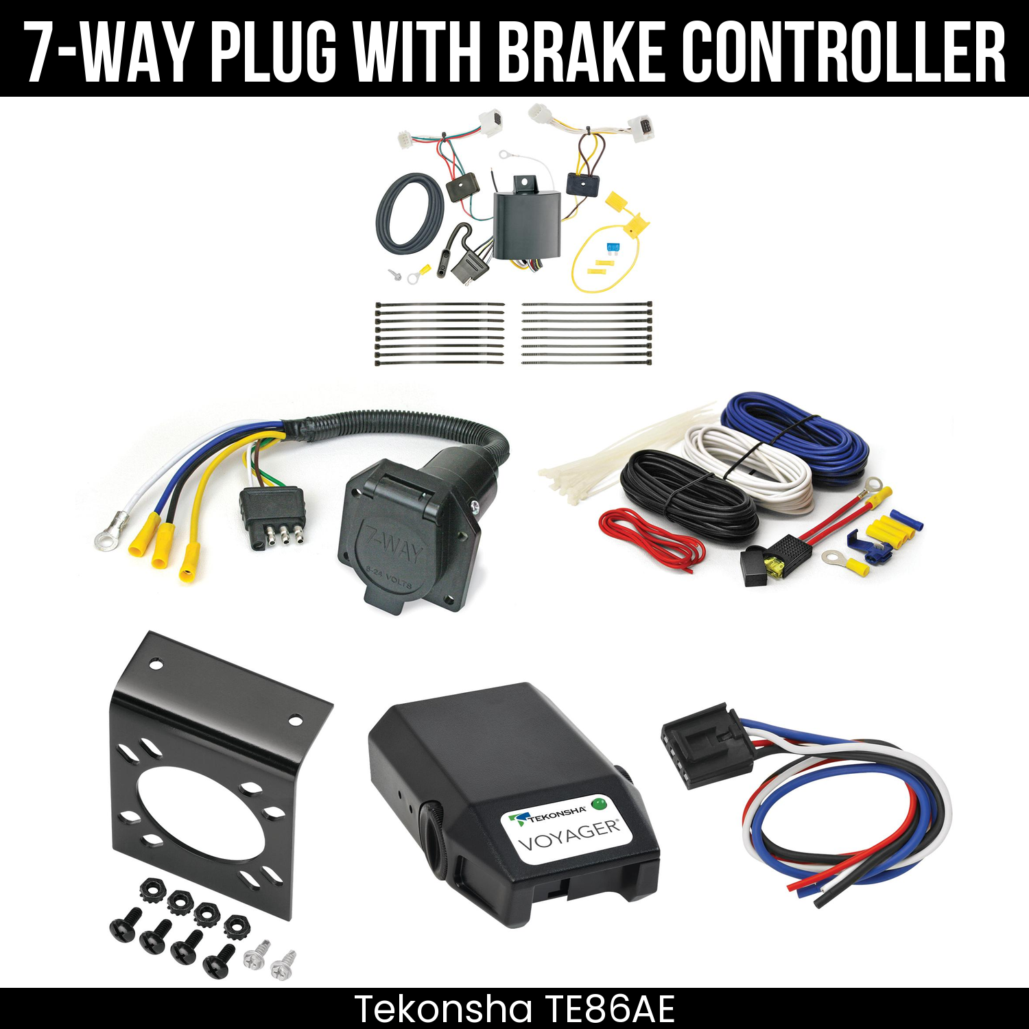 Trailer Wiring 7-Way Economy Plug w/ Bracket , Tekonsha Voyager Brake Control