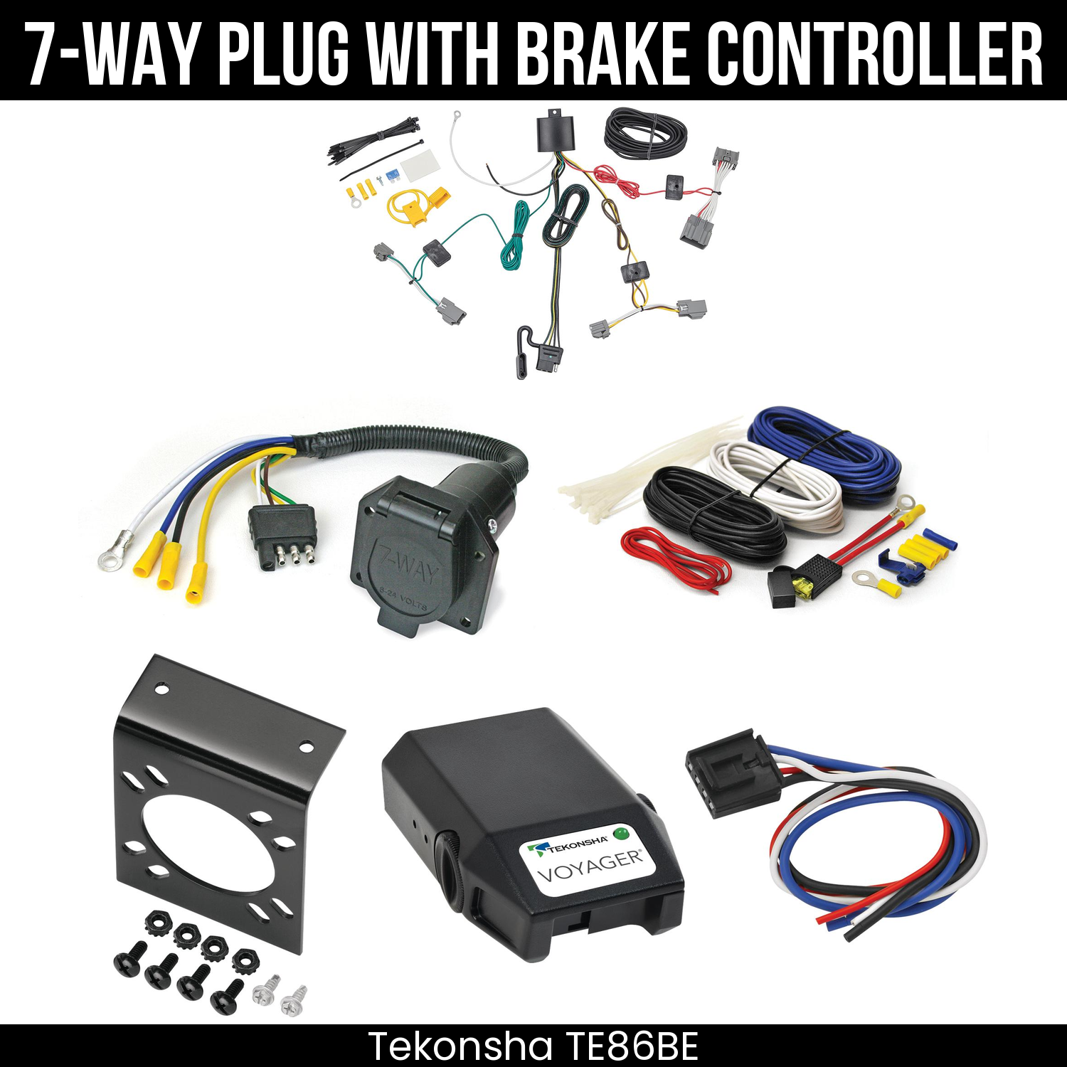 Trailer Wiring 7-Way Economy Plug w/ Bracket , Tekonsha Voyager Brake Control