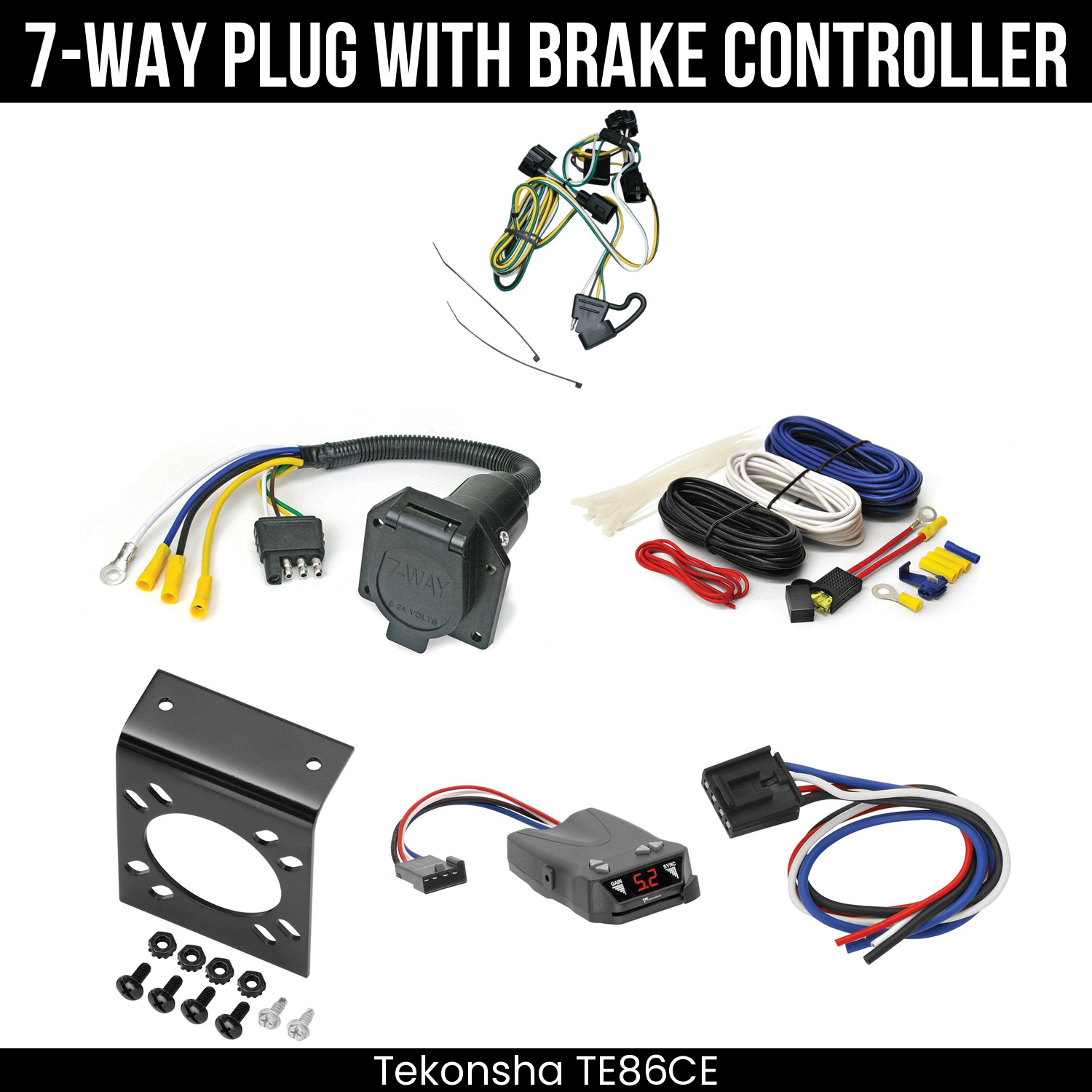 Trailer Wiring 7-Way Economy Plug w/ Bracket , Tekonsha Brakeman IV Brake Control